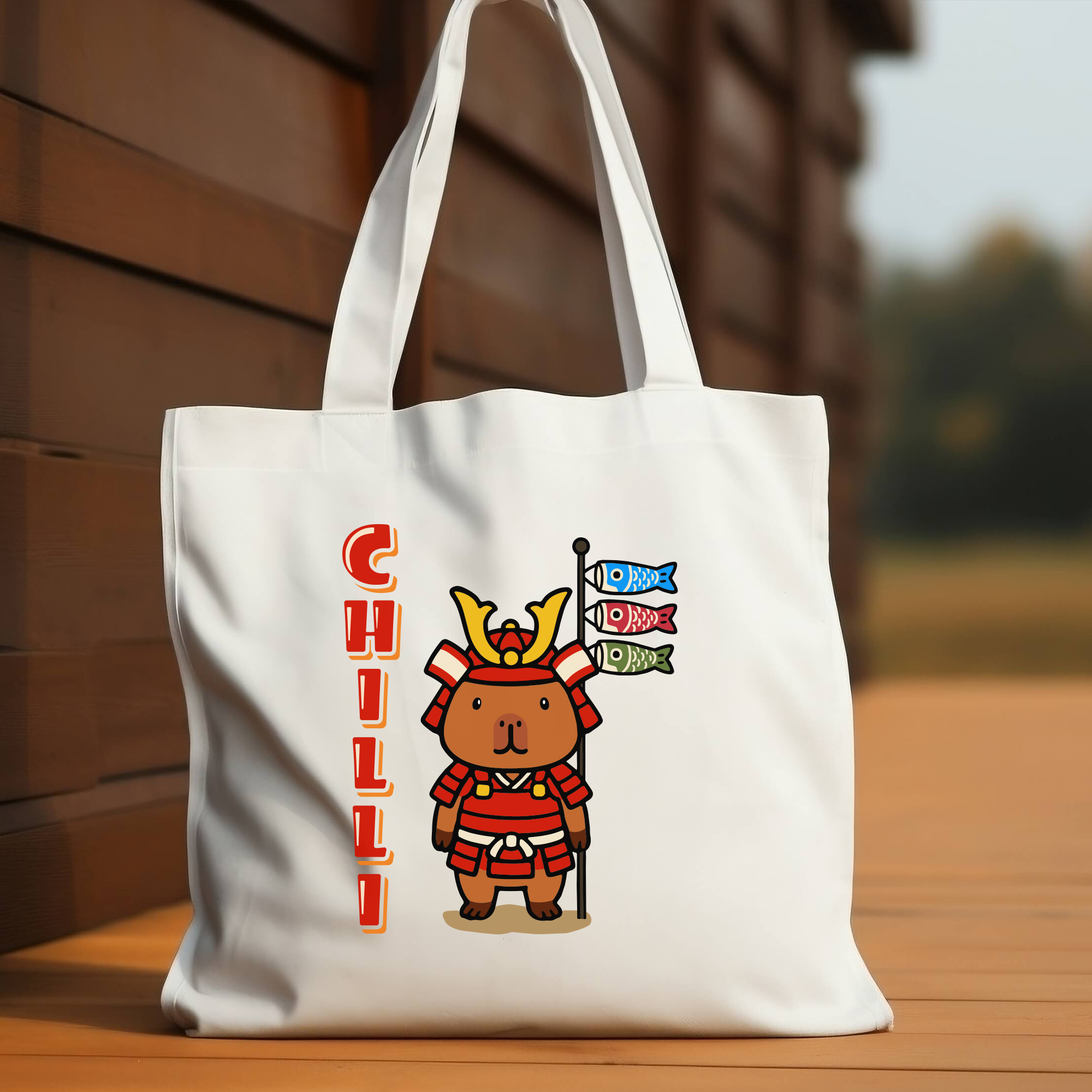Chilli the Samurai Warrior Capybara Cartoon Tote Bag, Cute Kawaii Animal Gift