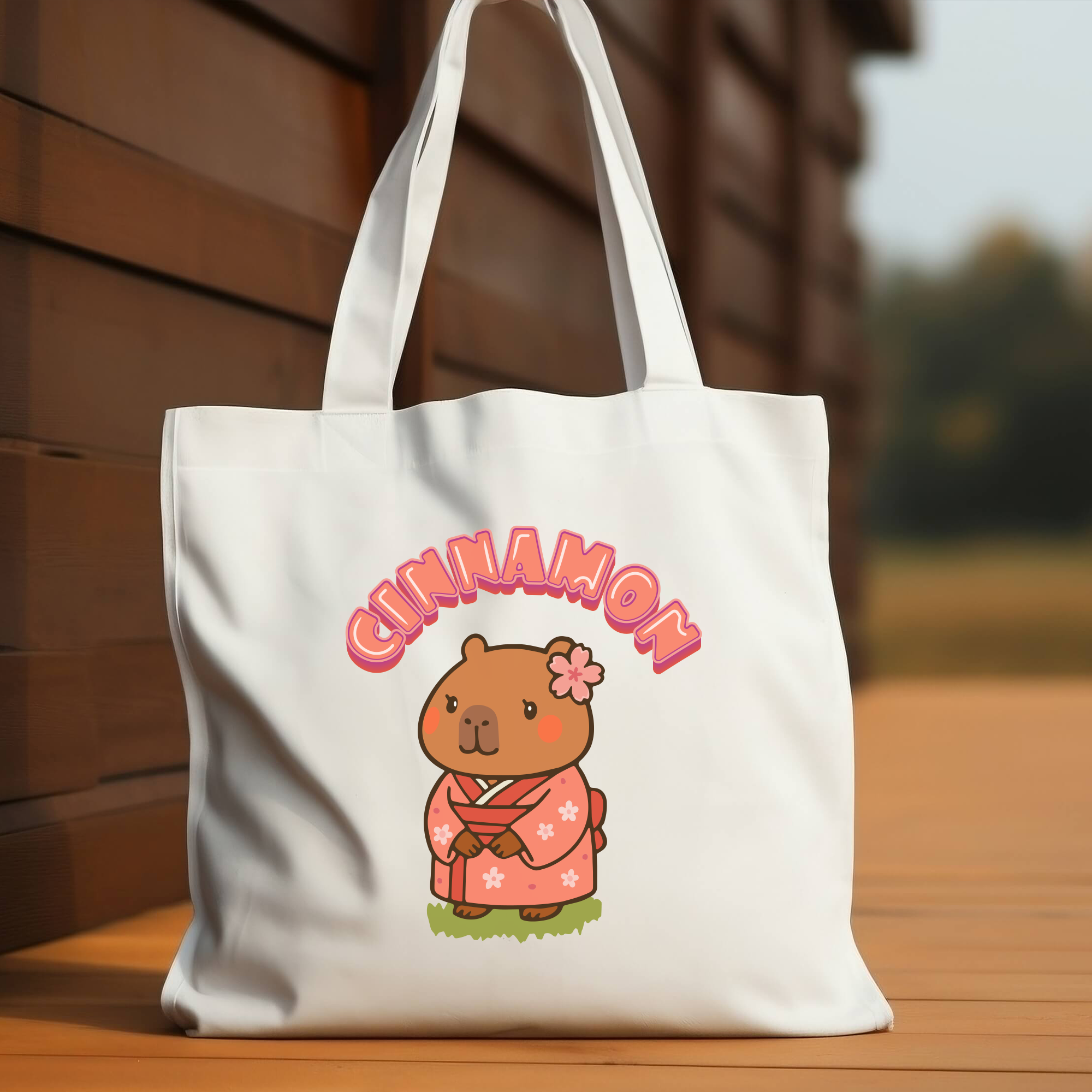 Cinnamon the Cherry Blossom Lover Capybara Cartoon Tote Bag, Cute Kawaii Animal Gift