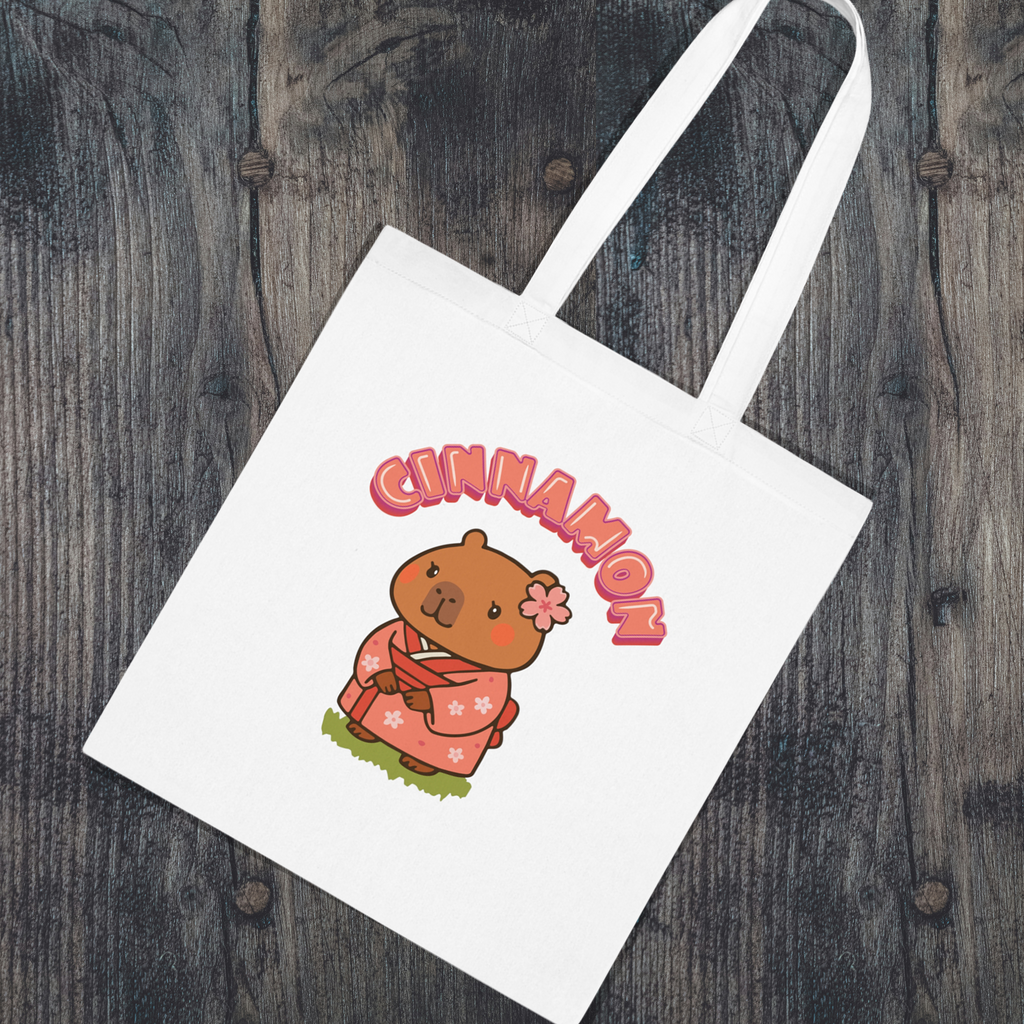 Cinnamon the Cherry Blossom Lover Capybara Cartoon Tote Bag, Cute Kawaii Animal Gift