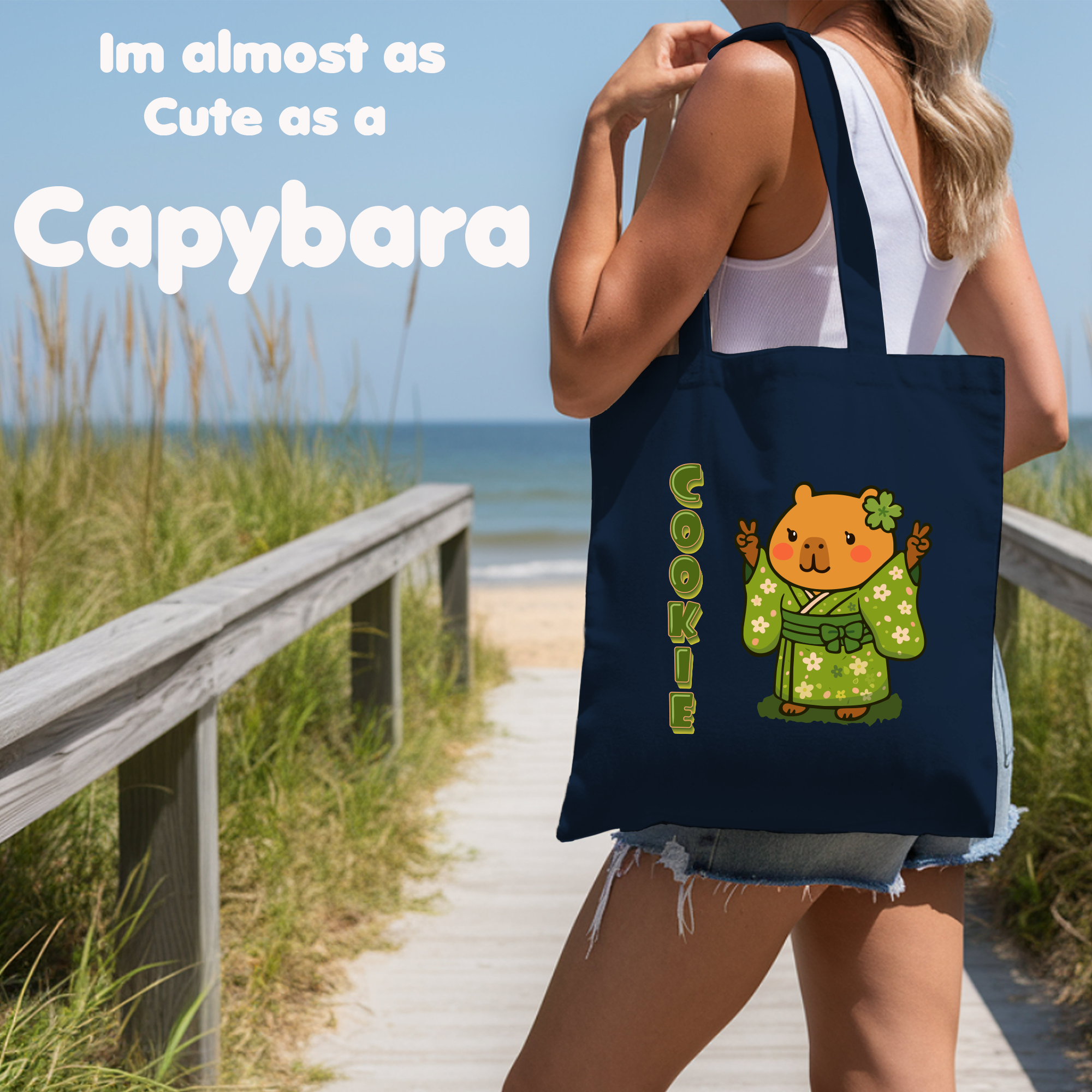 Cookie the Fun Lover Capybara Cartoon Tote Bag, Cute Kawaii Animal Gift