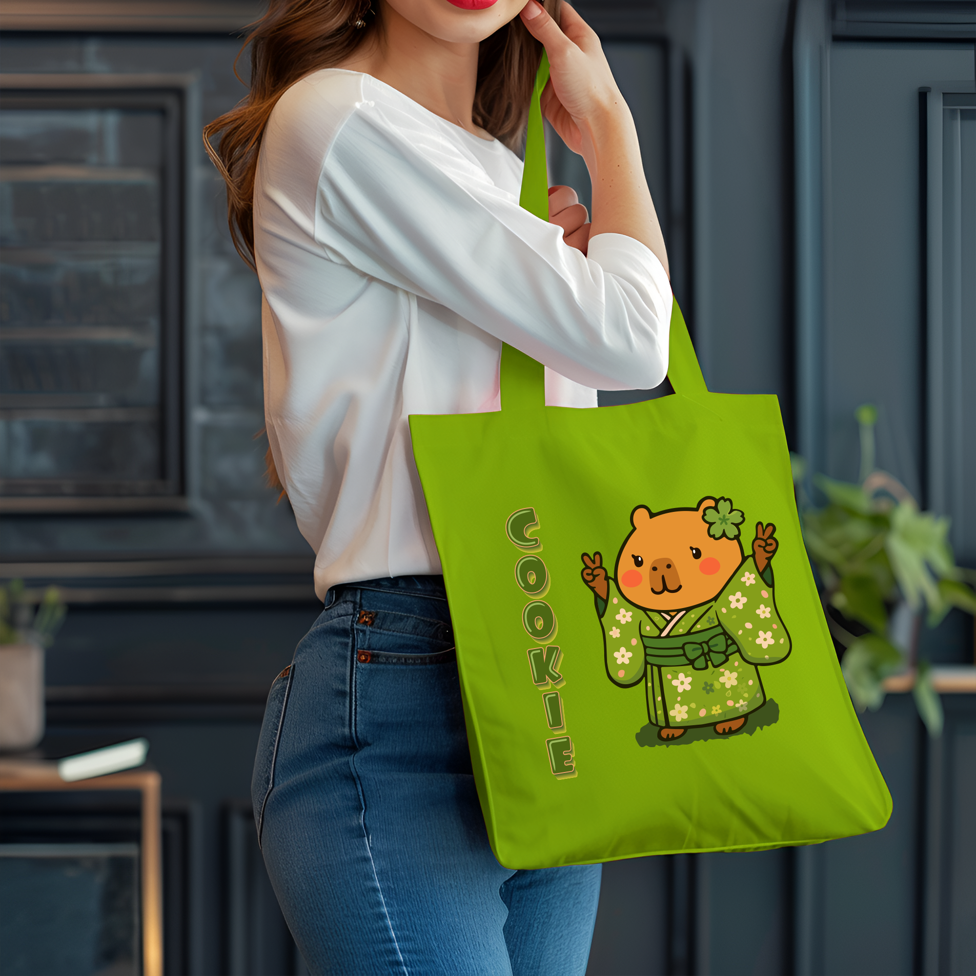 Cookie the Fun Lover Capybara Cartoon Tote Bag, Cute Kawaii Animal Gift