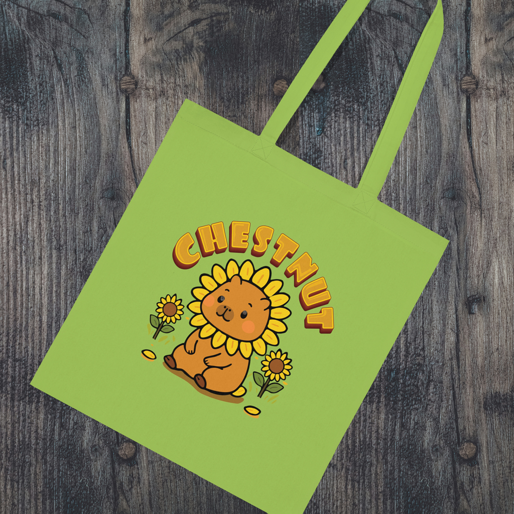 Chestnut the Sunflower Lover Capybara Cartoon Tote Bag, Cute Kawaii Animal Gift