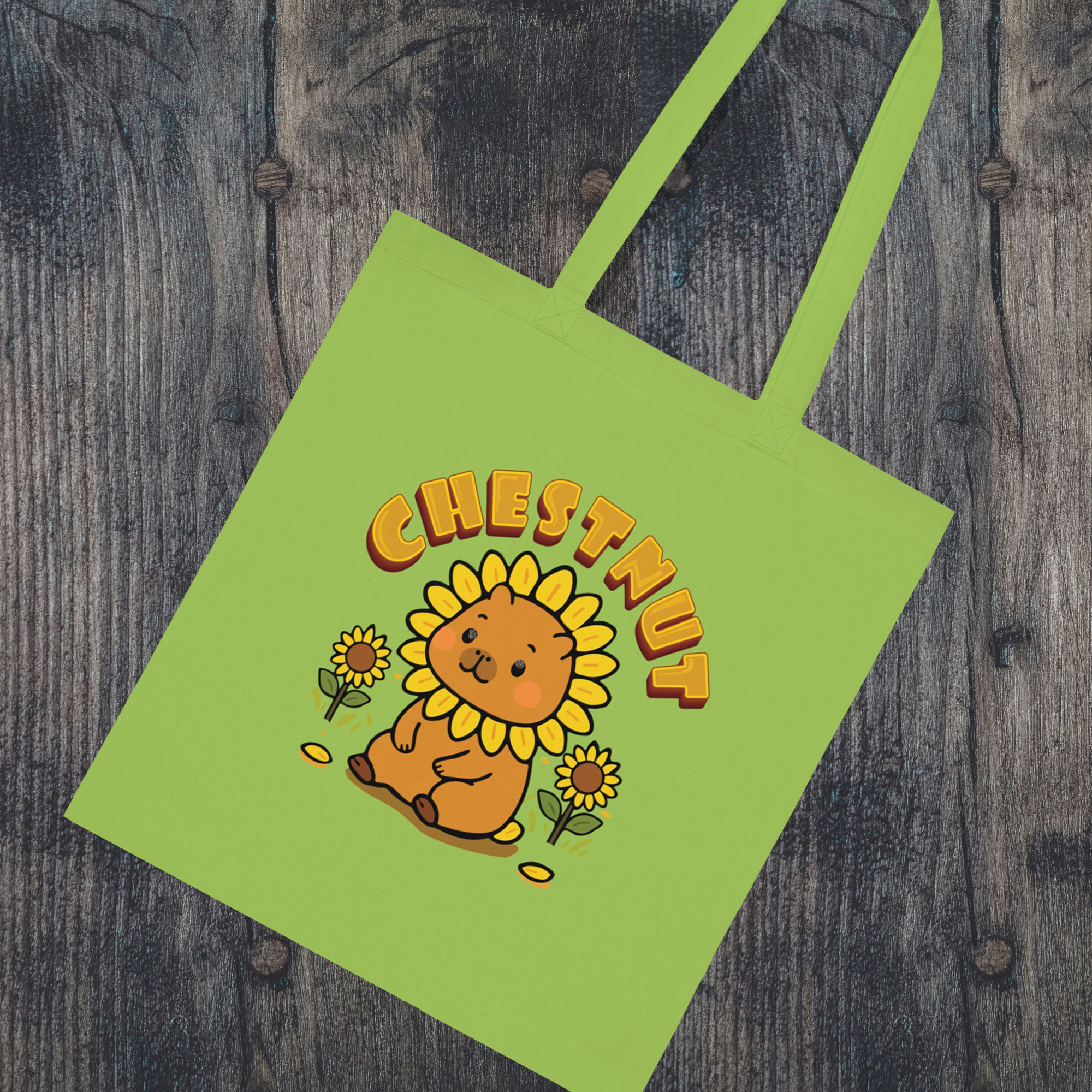 Chestnut the Sunflower Lover Capybara Cartoon Tote Bag, Cute Kawaii Animal Gift
