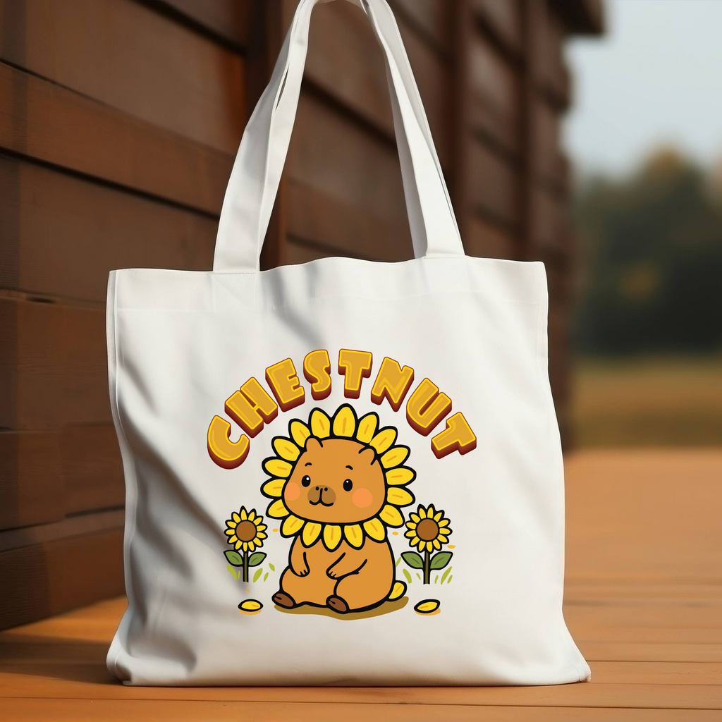 Chestnut the Sunflower Lover Capybara Cartoon Tote Bag, Cute Kawaii Animal Gift