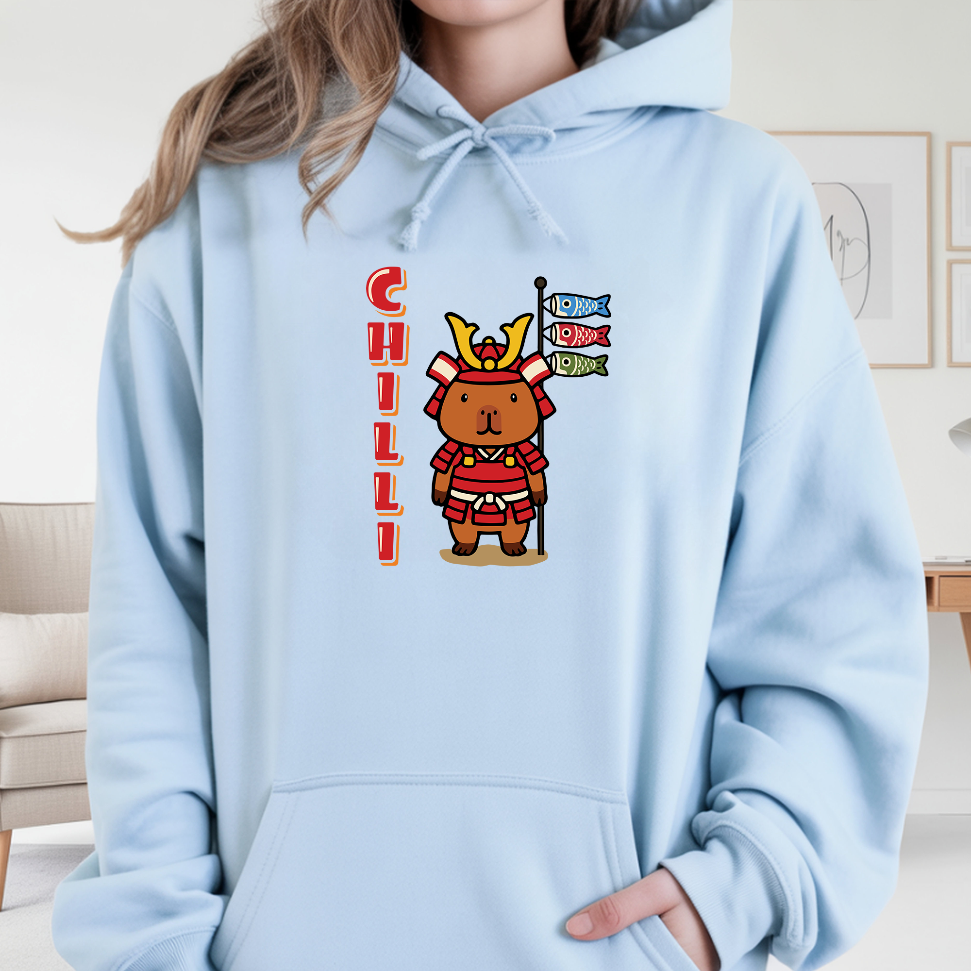 Chilli the Samurai Warrior Capybara Cartoon Hoodie, Cute Kawaii Animal Gift