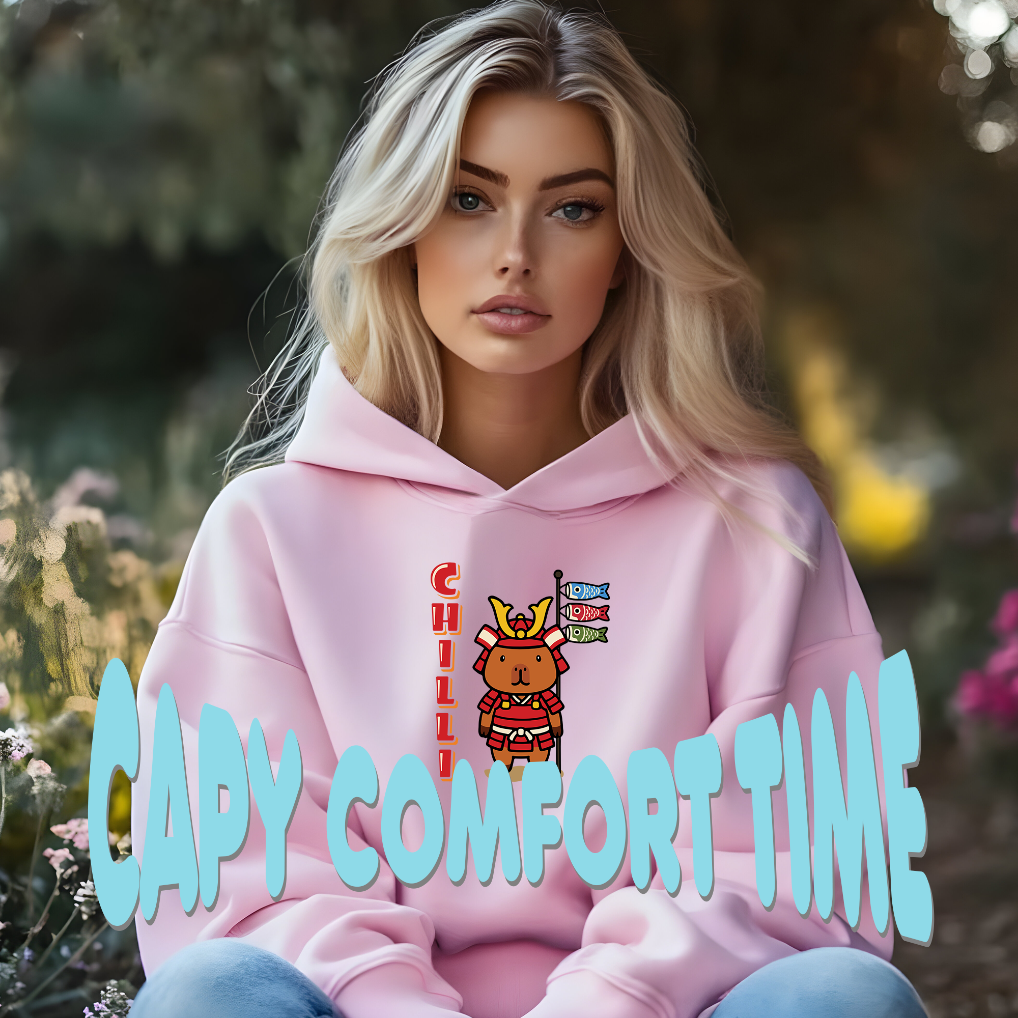 Chilli the Samurai Warrior Capybara Cartoon Hoodie, Cute Kawaii Animal Gift