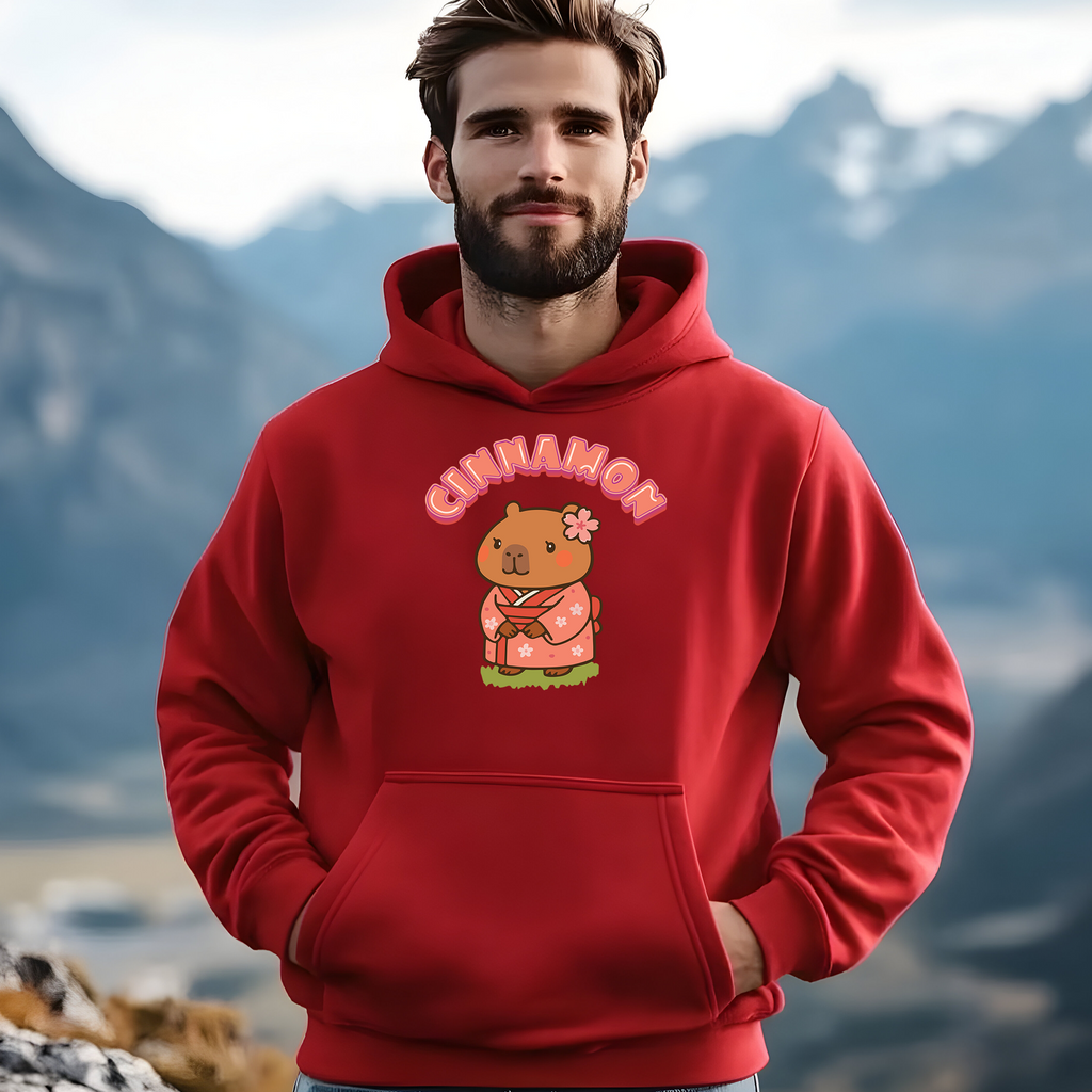 Cinnamon the Cherry Blossom Lover Capybara Cartoon Hoodie, Cute Kawaii Animal Gift