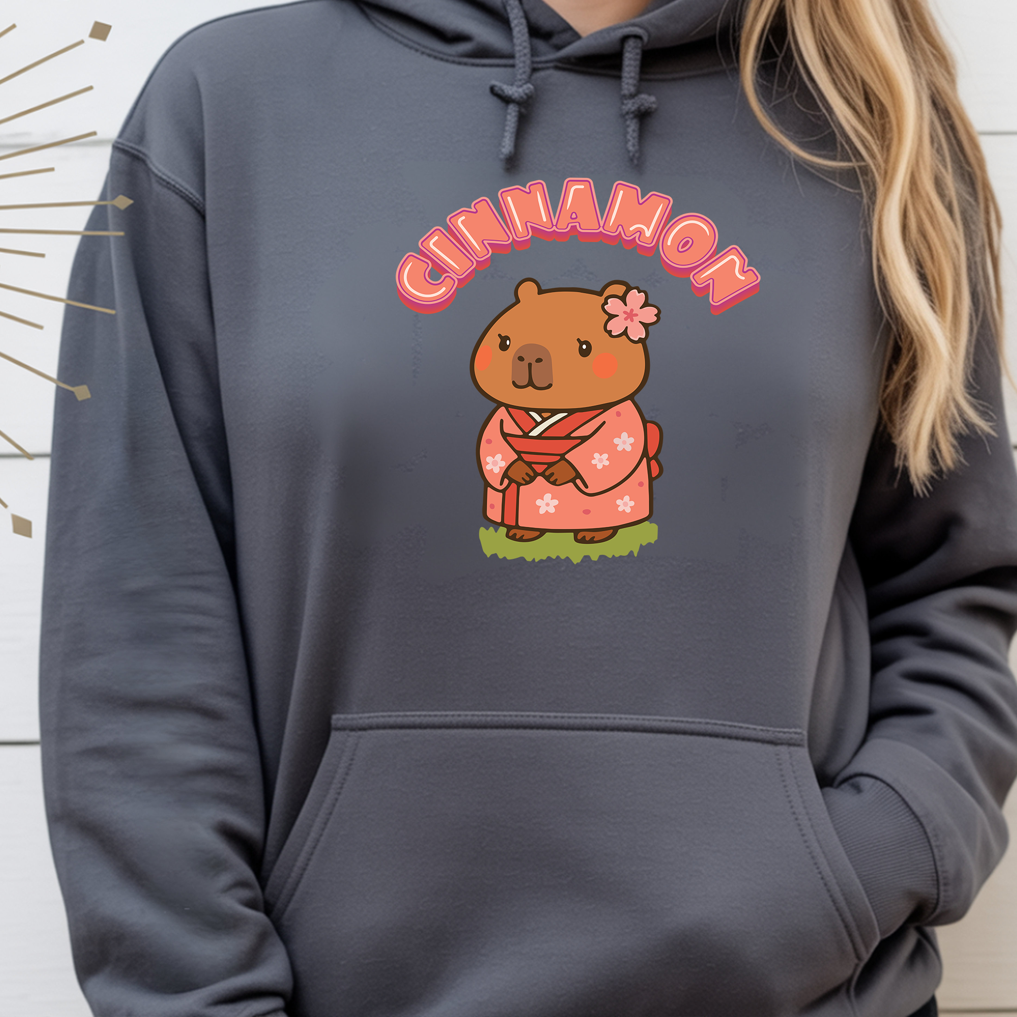 Cinnamon the Cherry Blossom Lover Capybara Cartoon Hoodie, Cute Kawaii Animal Gift