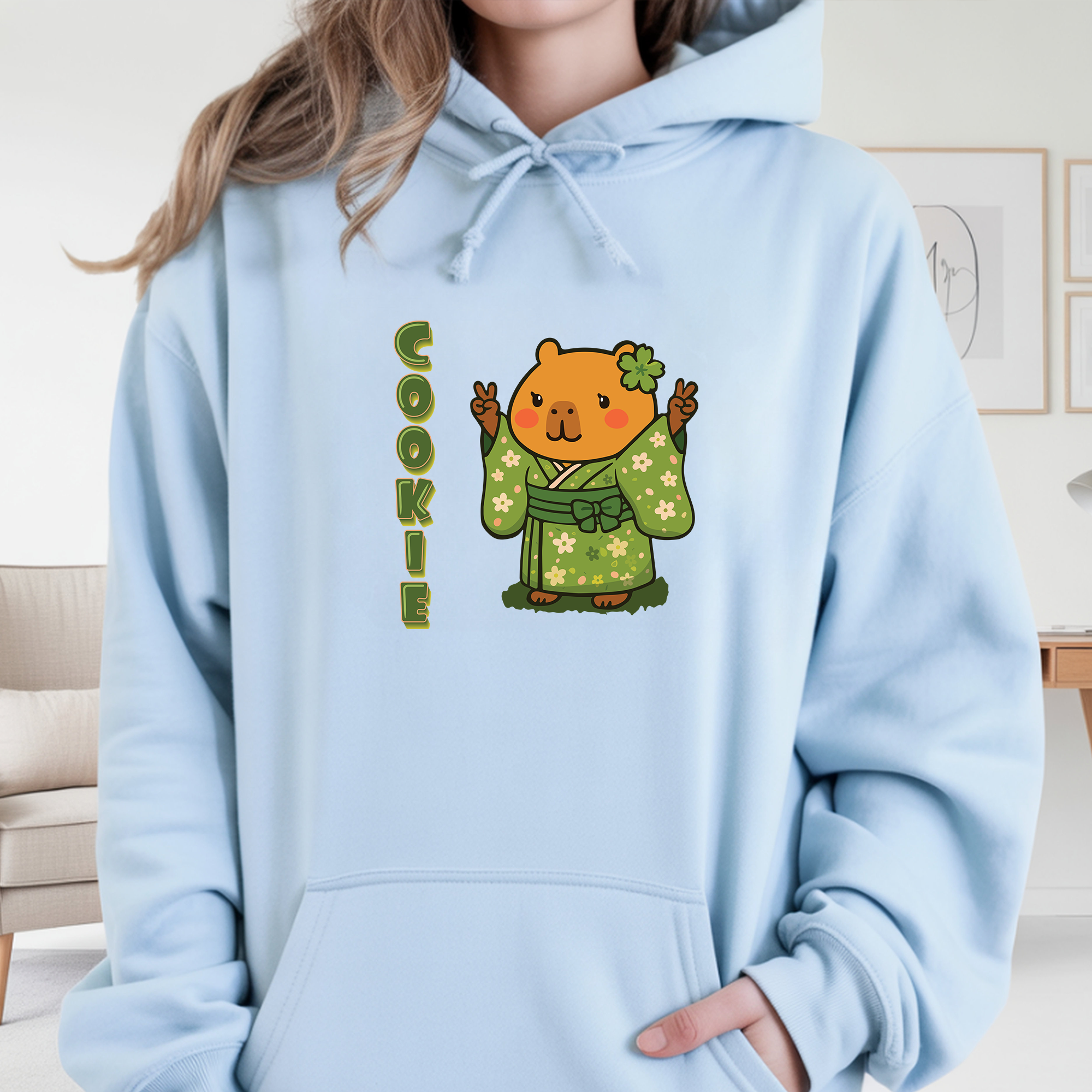 Cookie the Fun Lover Capybara Cartoon Hoodie, Cute Kawaii Animal Gift