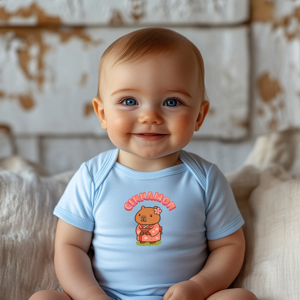 Cinnamon the Cherry Blossom Lover Capybara Cartoon Bodysuit, Cute Kawaii Animal Gift