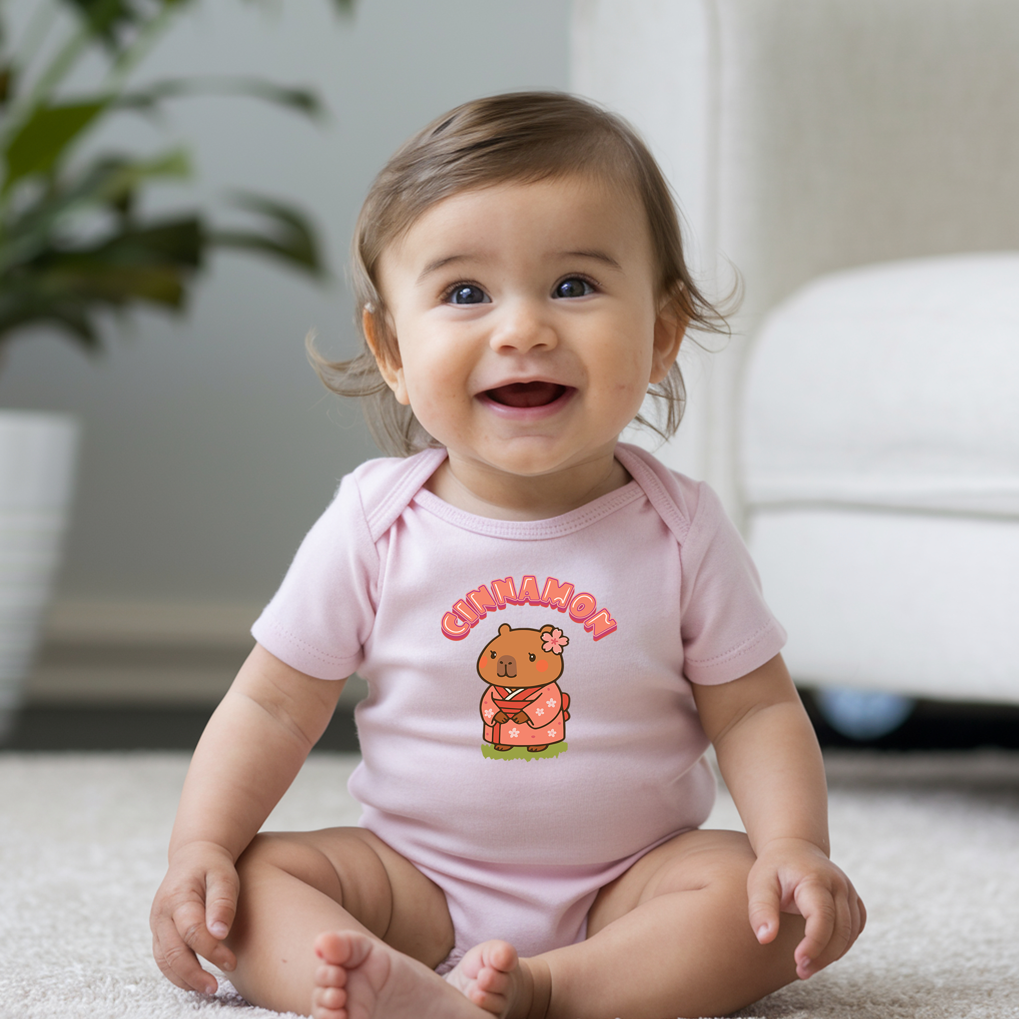 Cinnamon the Cherry Blossom Lover Capybara Cartoon Bodysuit, Cute Kawaii Animal Gift