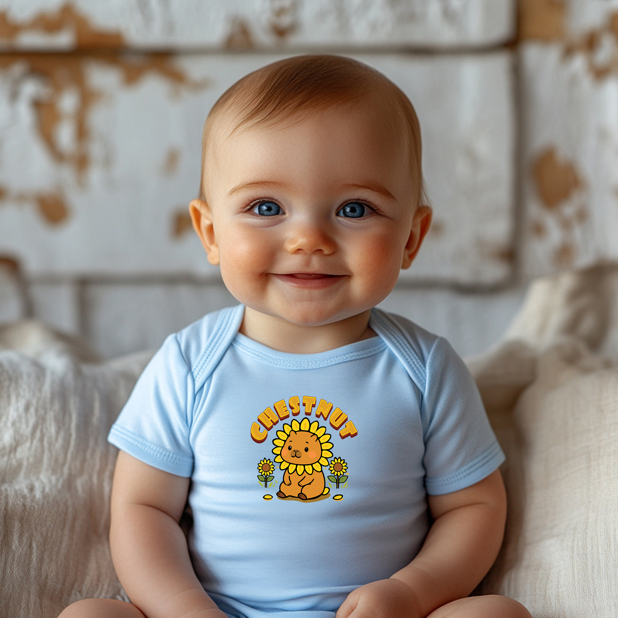 Chestnut the Sunflower Lover Capybara Cartoon Bodysuit, Cute Kawaii Animal Gift