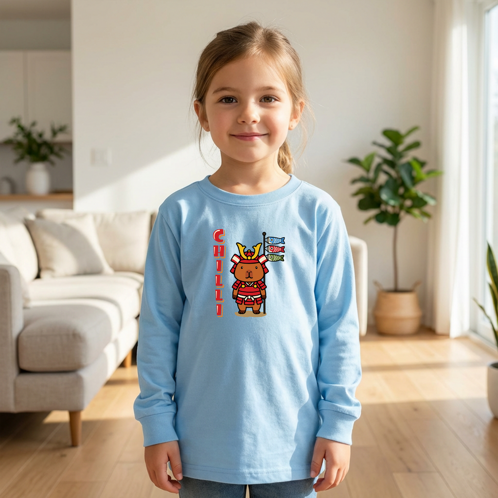 Chilli the Samurai Warrior Capybara Cartoon long sleeve shirt, Cute Kawaii Animal Gift
