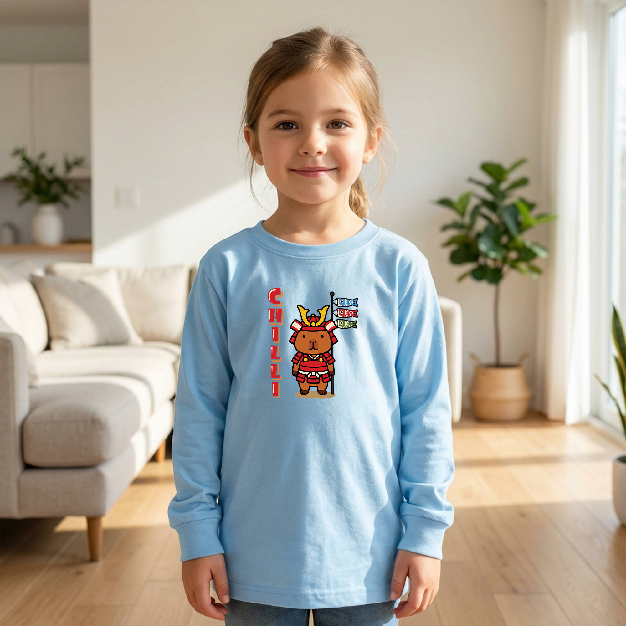 Chilli the Samurai Warrior Capybara Cartoon long sleeve shirt, Cute Kawaii Animal Gift