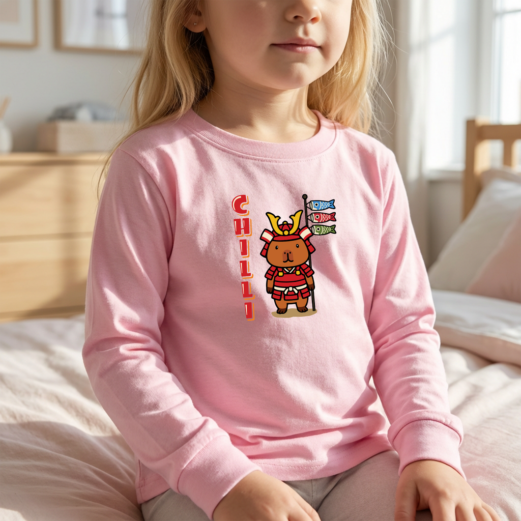Chilli the Samurai Warrior Capybara Cartoon long sleeve shirt, Cute Kawaii Animal Gift