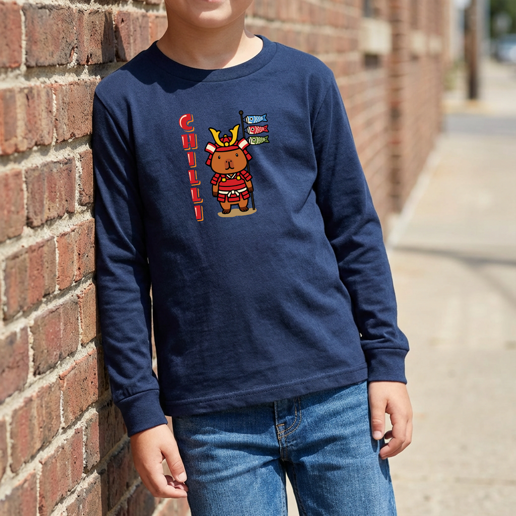 Chilli the Samurai Warrior Capybara Cartoon long sleeve shirt, Cute Kawaii Animal Gift