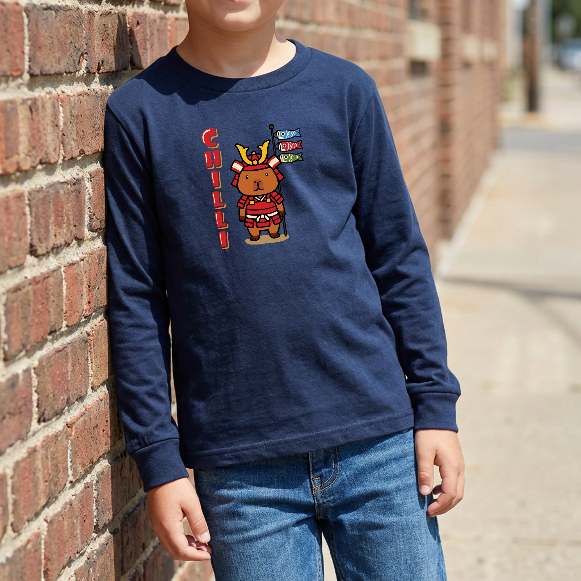 Chilli the Samurai Warrior Capybara Cartoon long sleeve shirt, Cute Kawaii Animal Gift
