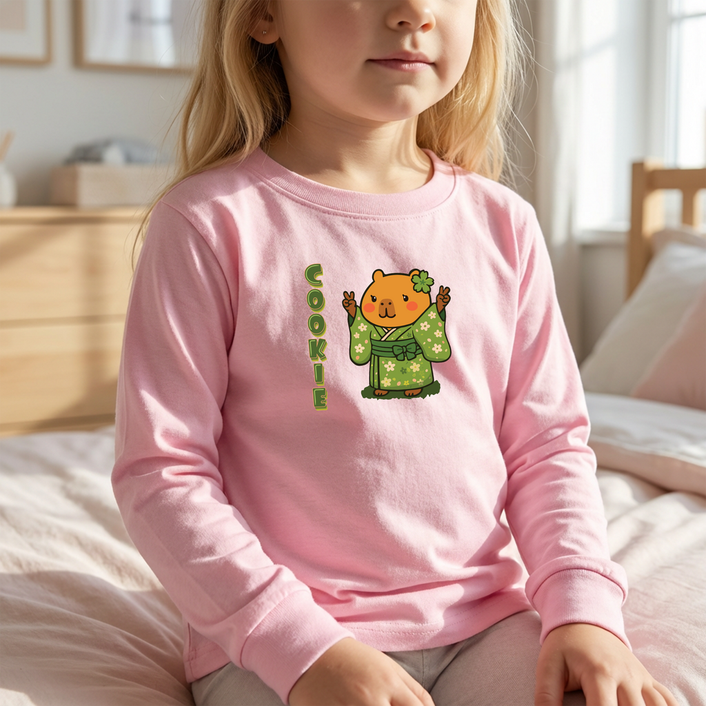 Cookie the Fun Lover Capybara Cartoon long sleeve shirt, Cute Kawaii Animal Gift