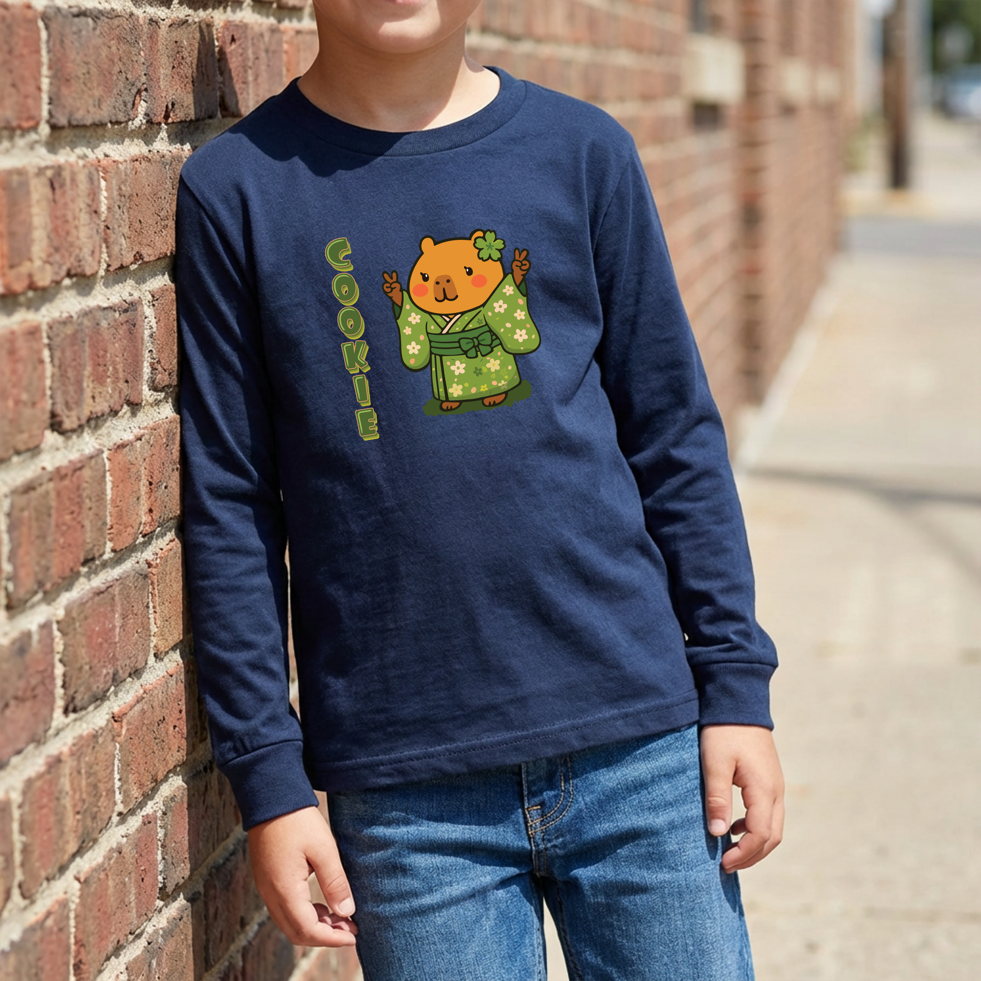 Cookie the Fun Lover Capybara Cartoon long sleeve shirt, Cute Kawaii Animal Gift