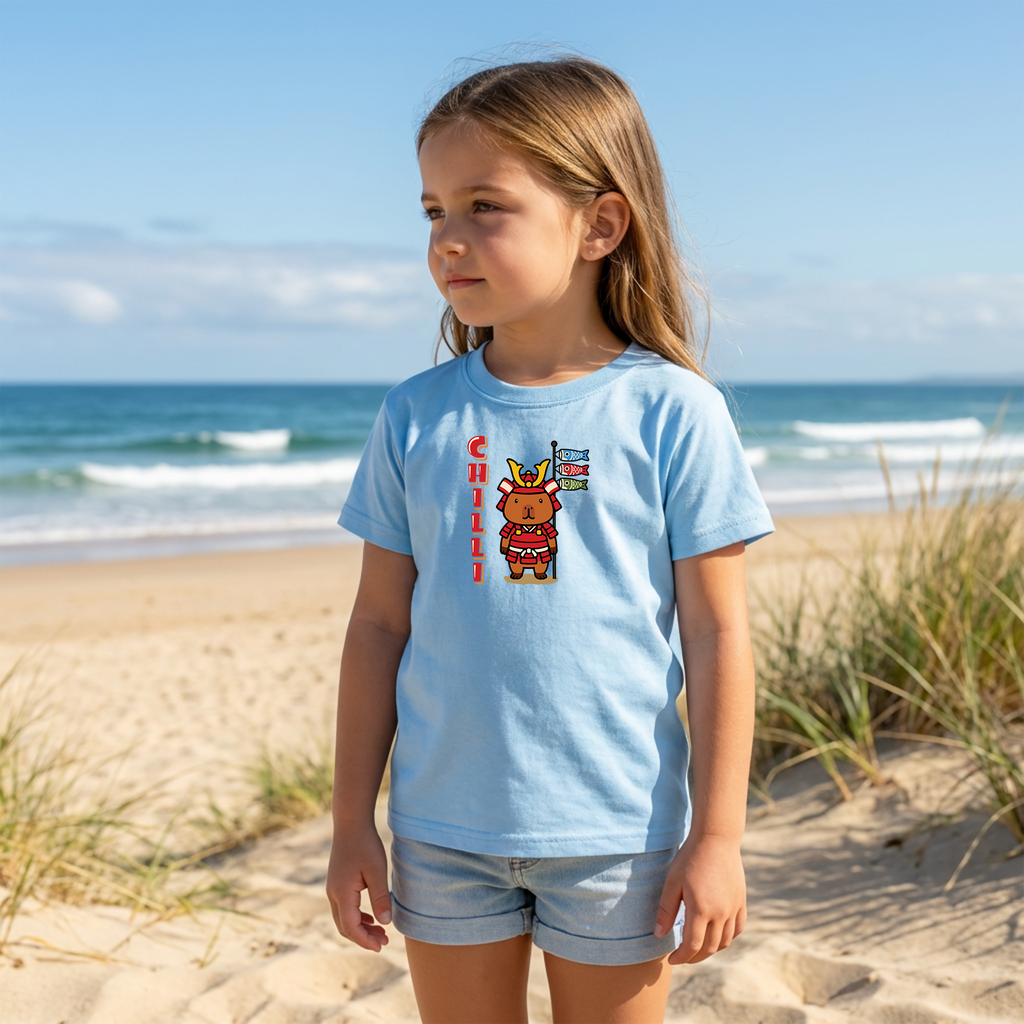 Chilli the Samurai Warrior Capybara Cartoon T-Shirt, Cute Kawaii Animal Gift