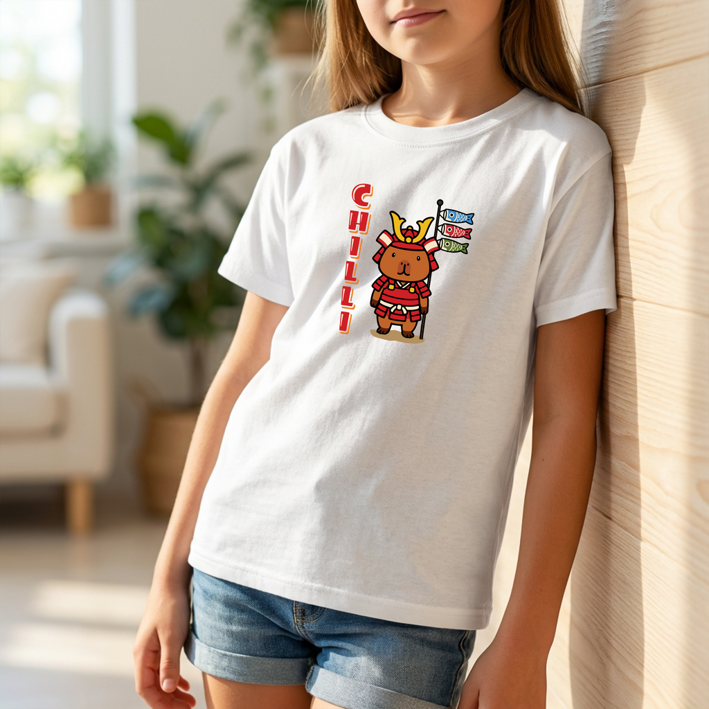 Chilli the Samurai Warrior Capybara Cartoon T-Shirt, Cute Kawaii Animal Gift