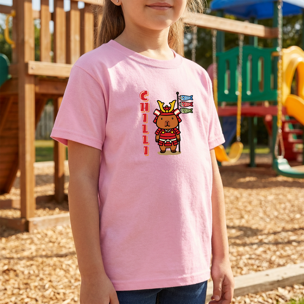Chilli the Samurai Warrior Capybara Cartoon T-Shirt, Cute Kawaii Animal Gift