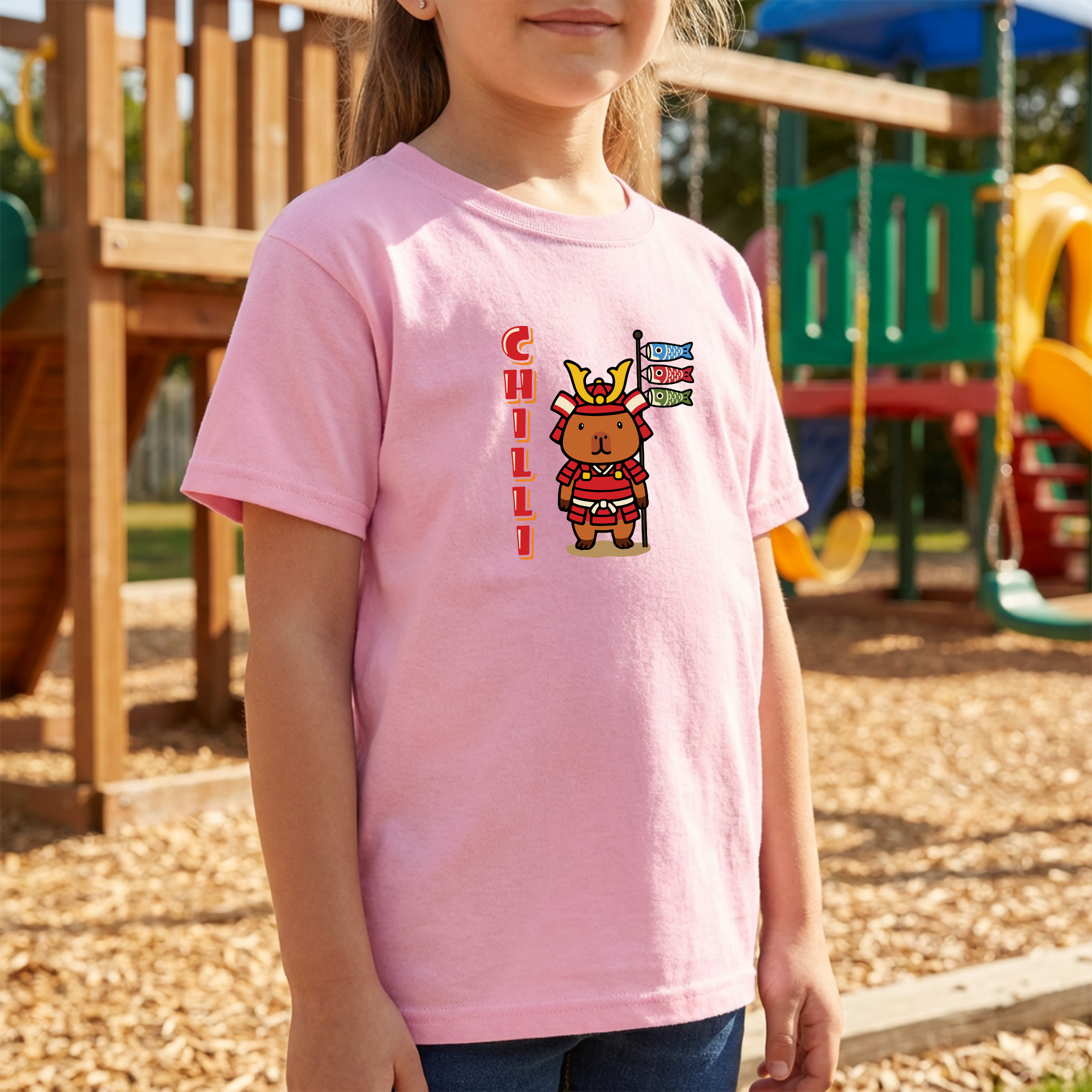 Chilli the Samurai Warrior Capybara Cartoon T-Shirt, Cute Kawaii Animal Gift