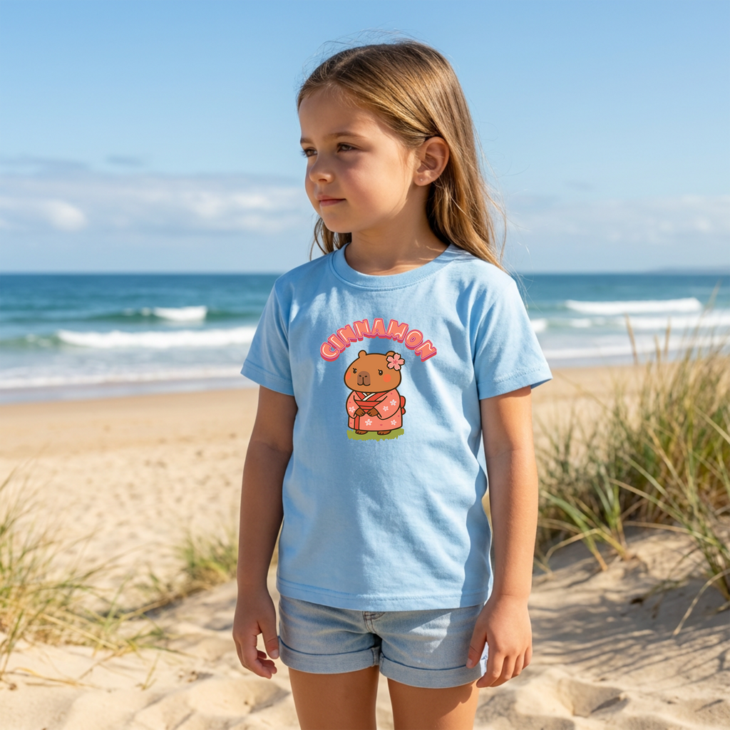 Cinnamon the Cherry Blossom Lover Capybara Cartoon T-Shirt, Cute Kawaii Animal Gift