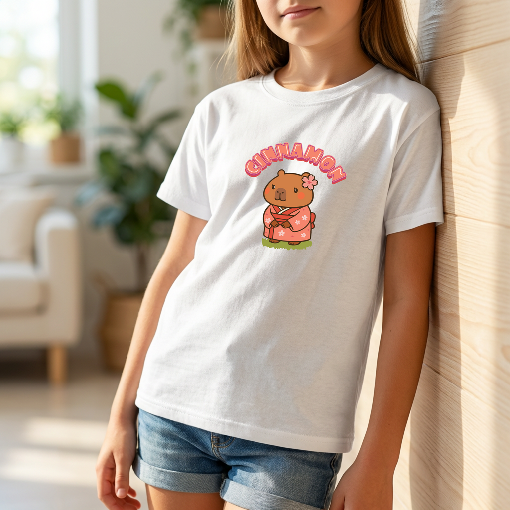 Cinnamon the Cherry Blossom Lover Capybara Cartoon T-Shirt, Cute Kawaii Animal Gift