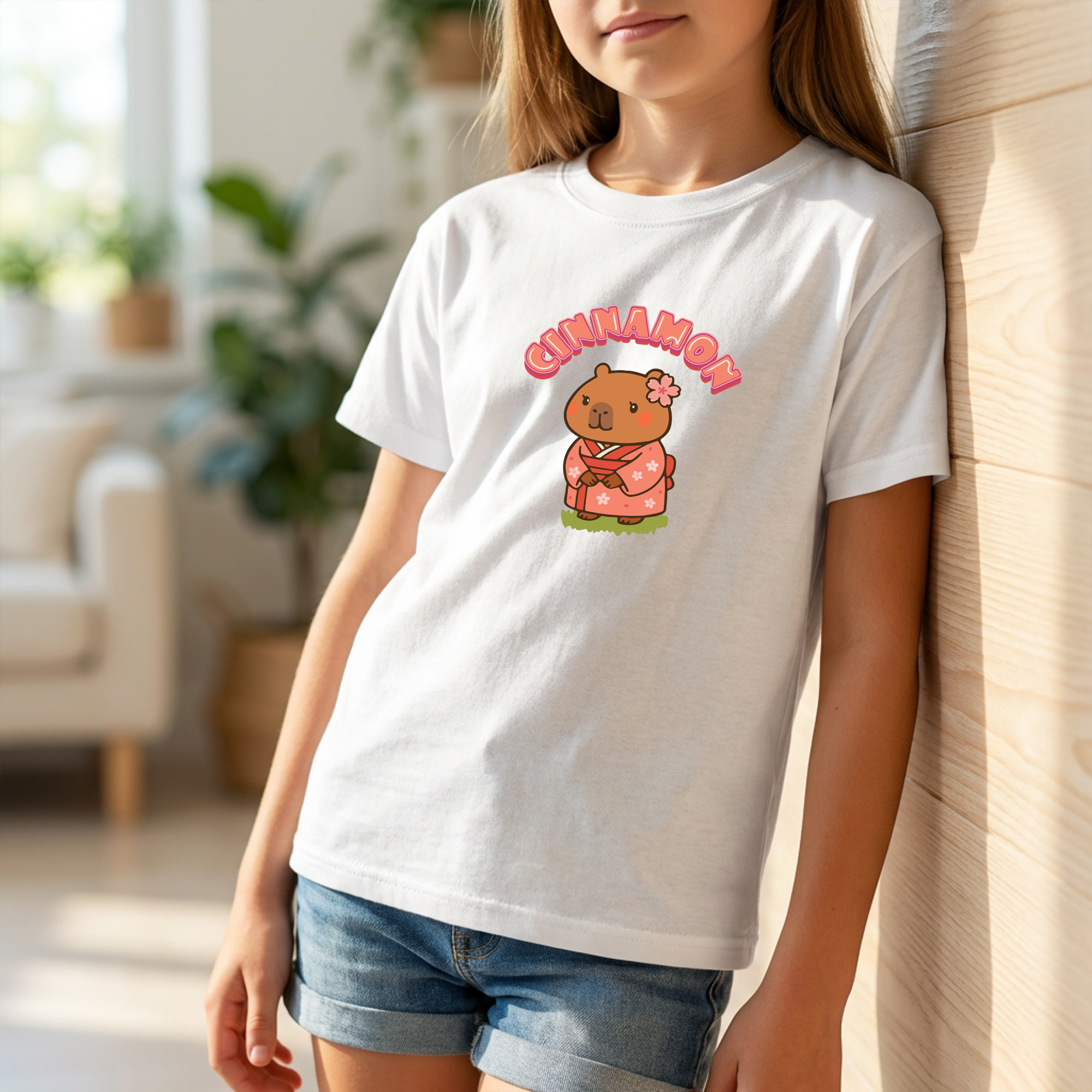 Cinnamon the Cherry Blossom Lover Capybara Cartoon T-Shirt, Cute Kawaii Animal Gift