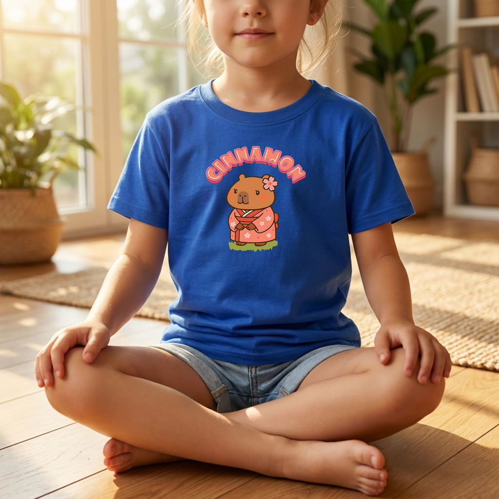 Cinnamon the Cherry Blossom Lover Capybara Cartoon T-Shirt, Cute Kawaii Animal Gift
