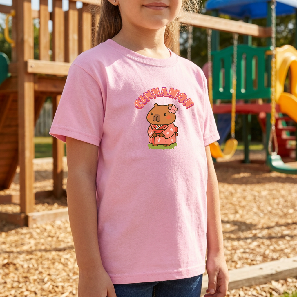 Cinnamon the Cherry Blossom Lover Capybara Cartoon T-Shirt, Cute Kawaii Animal Gift