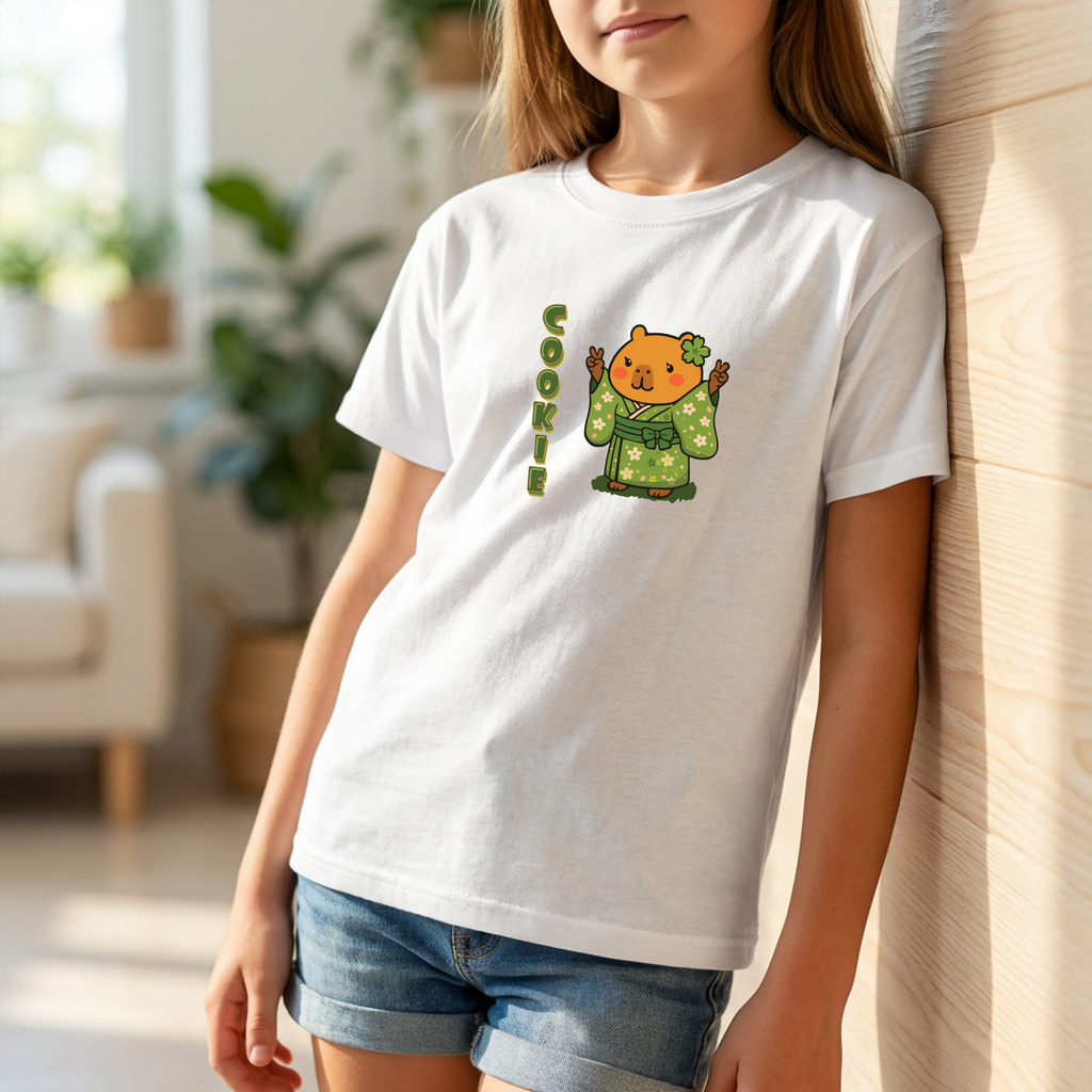Cookie the Fun Lover Capybara Cartoon T-Shirt, Cute Kawaii Animal Gift