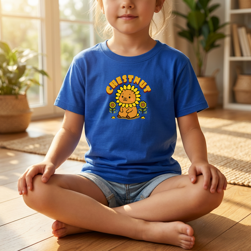 Chestnut the Sunflower Lover Capybara Cartoon T-Shirt, Cute Kawaii Animal Gift