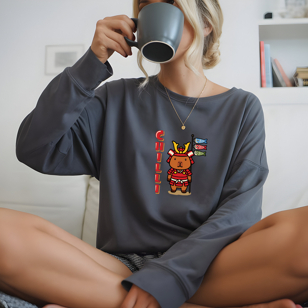 Chilli the Samurai Warrior Capybara Cartoon long sleeve shirt, Cute Kawaii Animal Gift