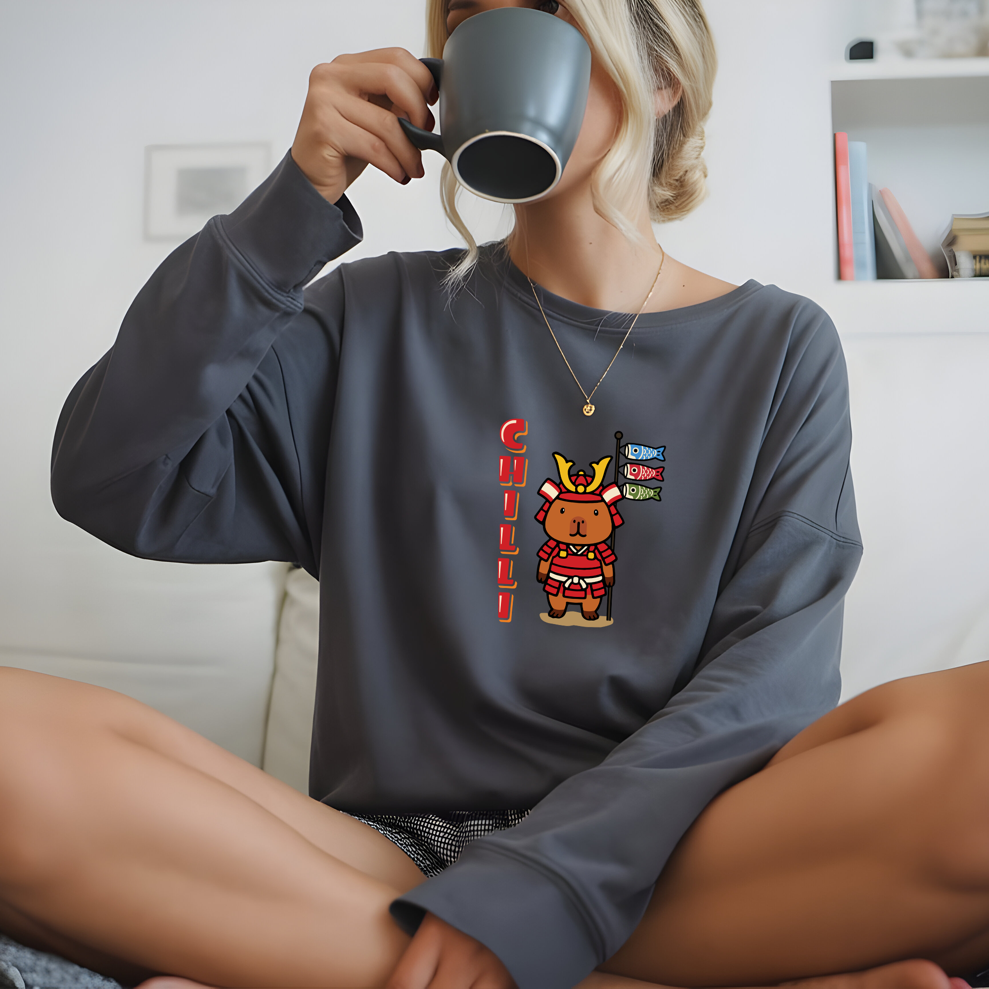 Chilli the Samurai Warrior Capybara Cartoon long sleeve shirt, Cute Kawaii Animal Gift