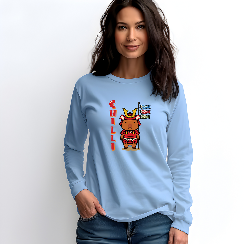 Chilli the Samurai Warrior Capybara Cartoon long sleeve shirt, Cute Kawaii Animal Gift