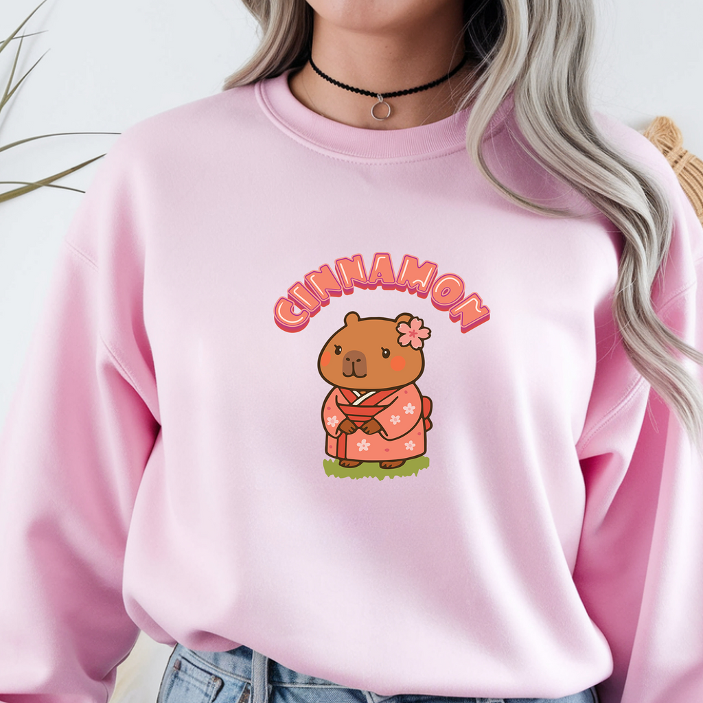 Cinnamon the Cherry Blossom Lover Capybara Cartoon long sleeve shirt, Cute Kawaii Animal Gift