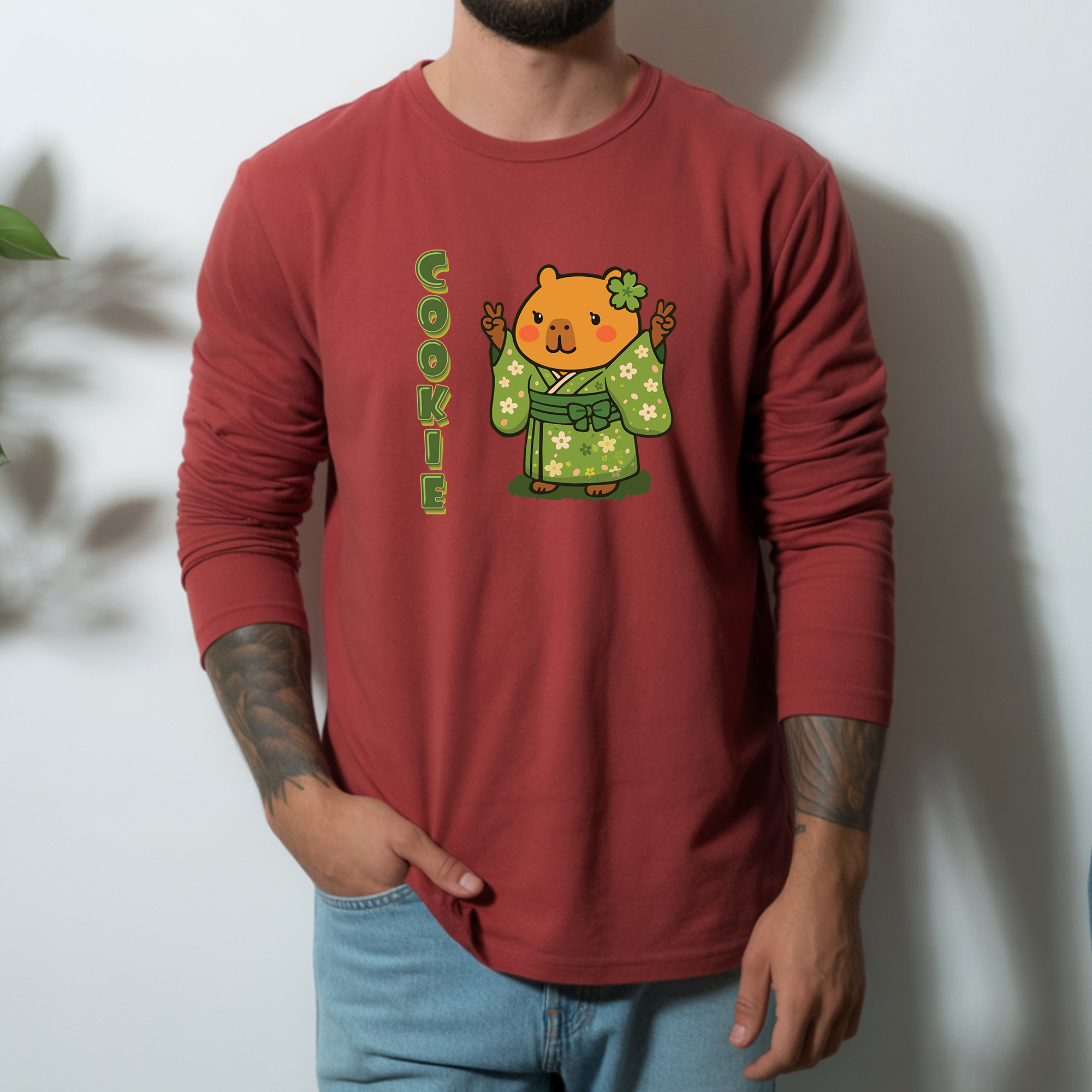 Cookie the Fun Lover Capybara Cartoon long sleeve shirt, Cute Kawaii Animal Gift