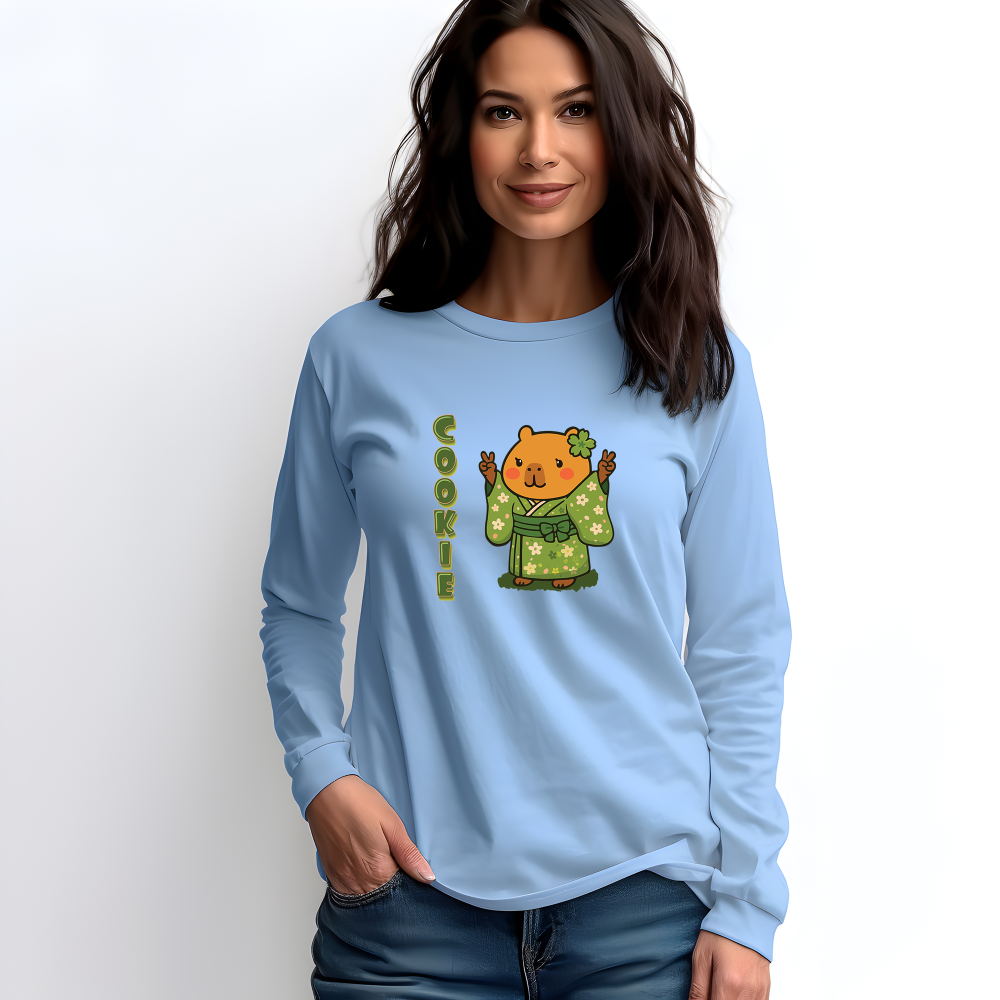 Cookie the Fun Lover Capybara Cartoon long sleeve shirt, Cute Kawaii Animal Gift