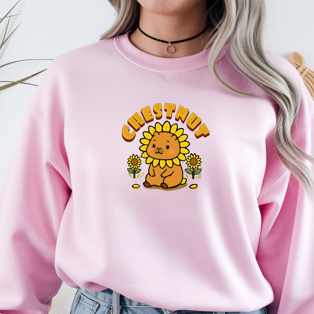 Chestnut the Sunflower Lover Capybara Cartoon long sleeve shirt, Cute Kawaii Animal Gift