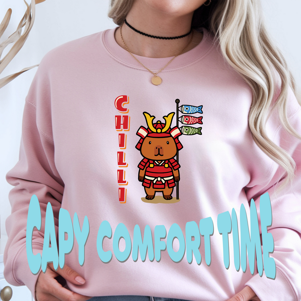 Chilli the Samurai Warrior Capybara Cartoon Sweater, Cute Kawaii Animal Gift for Adults