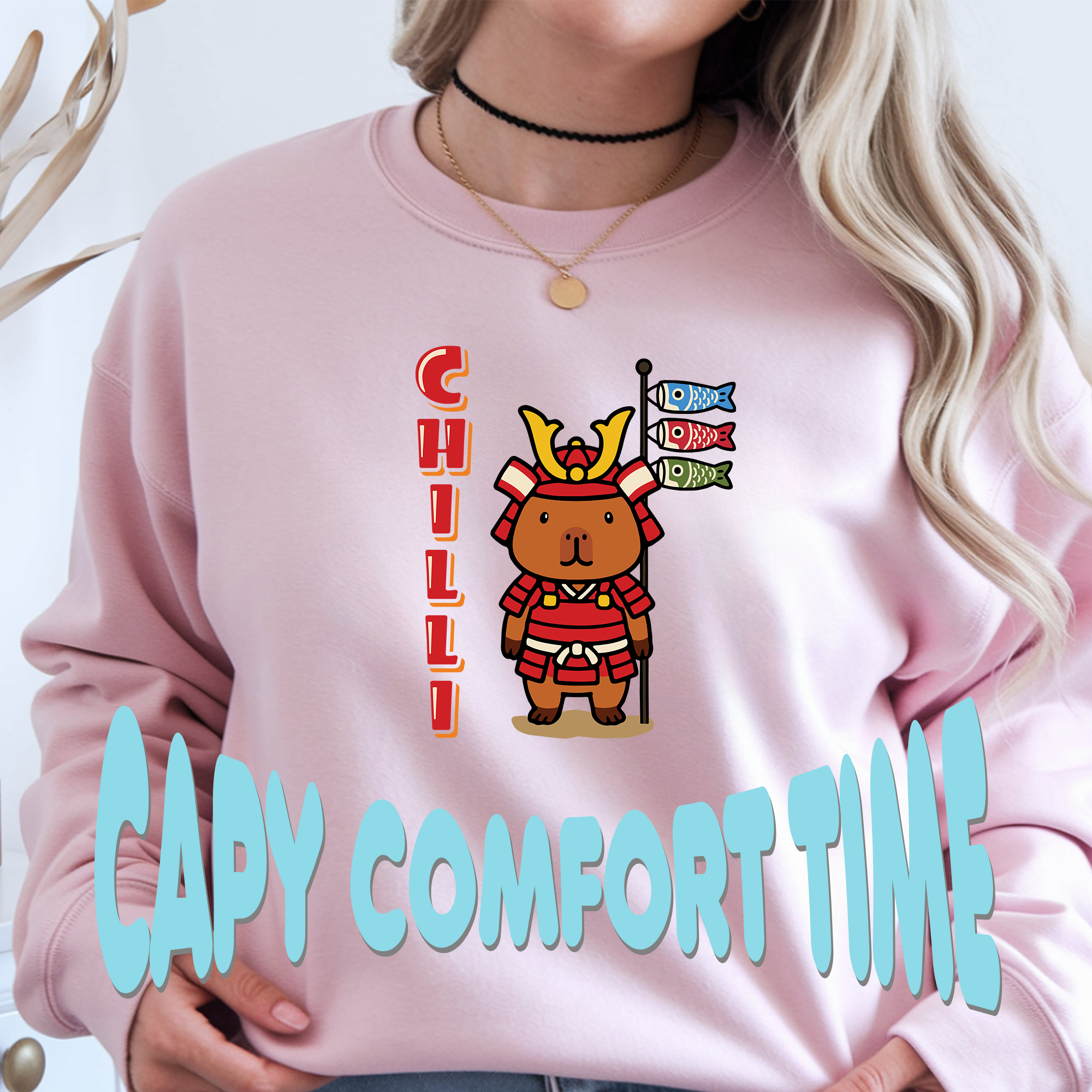 Chilli the Samurai Warrior Capybara Cartoon Sweater, Cute Kawaii Animal Gift for Adults