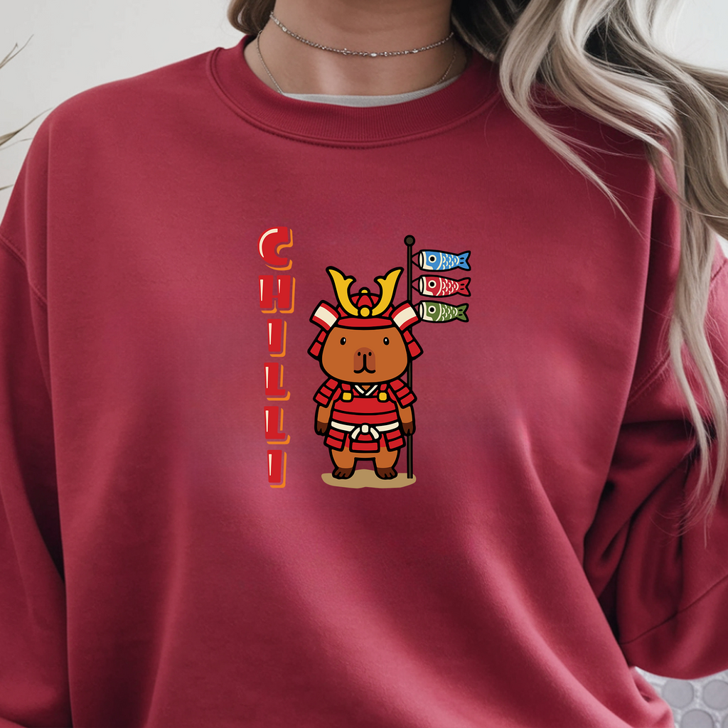 Chilli the Samurai Warrior Capybara Cartoon Sweater, Cute Kawaii Animal Gift for Adults