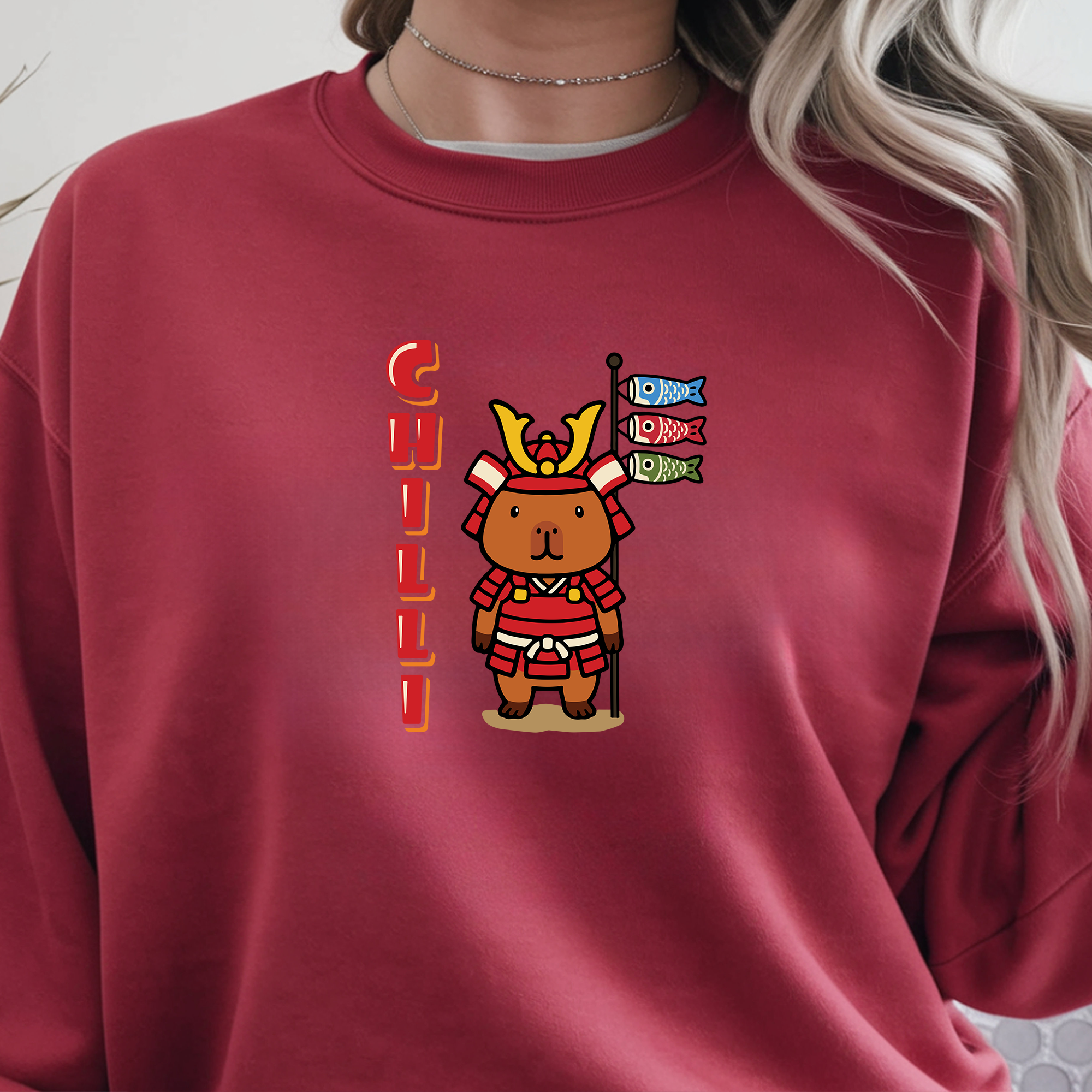 Chilli the Samurai Warrior Capybara Cartoon Sweater, Cute Kawaii Animal Gift for Adults