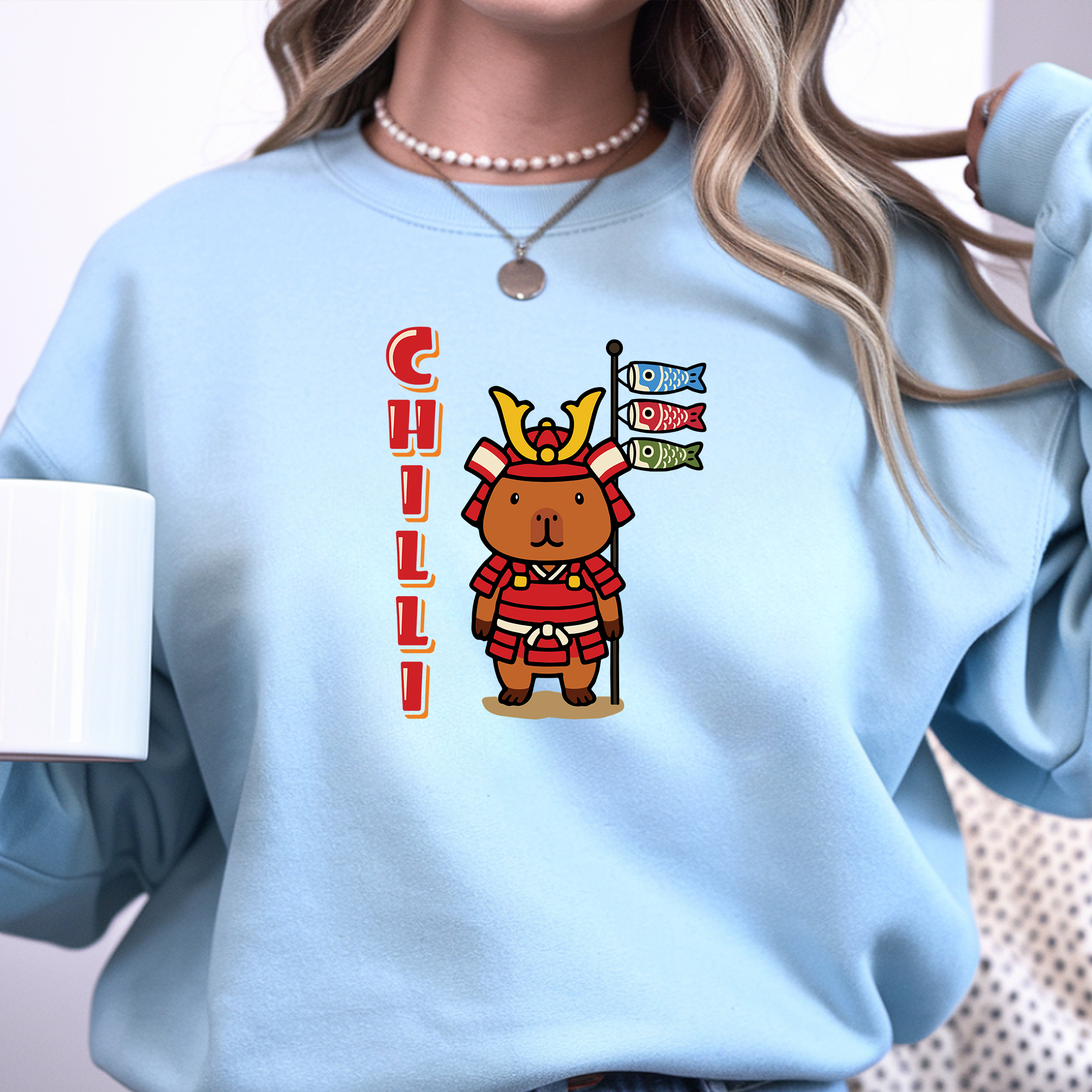 Chilli the Samurai Warrior Capybara Cartoon Sweater, Cute Kawaii Animal Gift for Adults