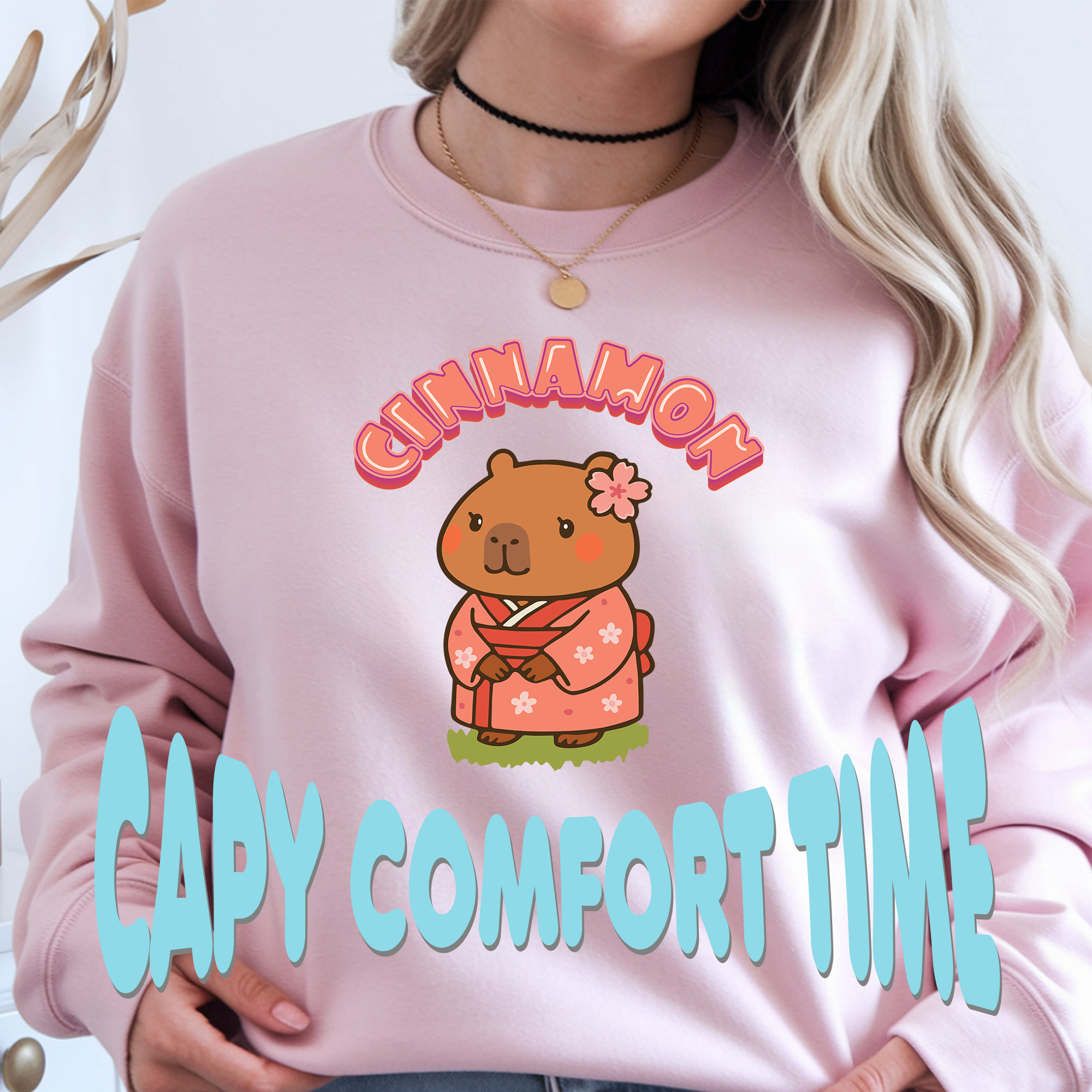 Cinnamon the Cherry Blossom Lover Capybara Cartoon Sweater, Cute Kawaii Animal Gift