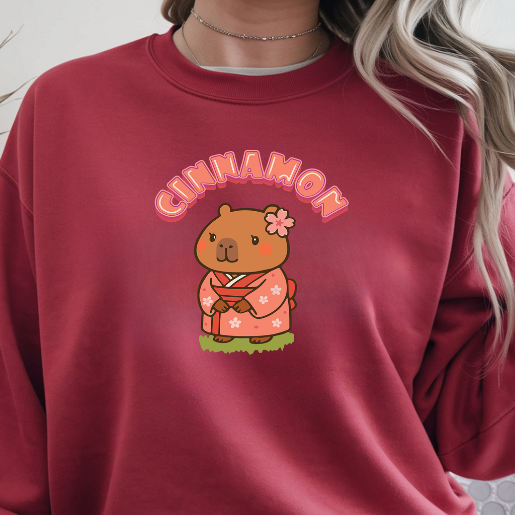 Cinnamon the Cherry Blossom Lover Capybara Cartoon Sweater, Cute Kawaii Animal Gift