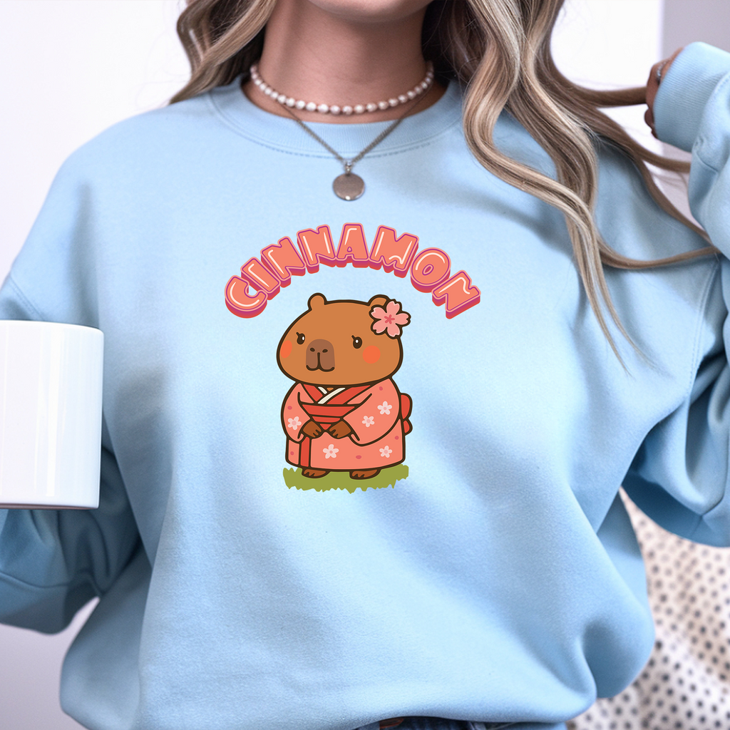 Cinnamon the Cherry Blossom Lover Capybara Cartoon Sweater, Cute Kawaii Animal Gift