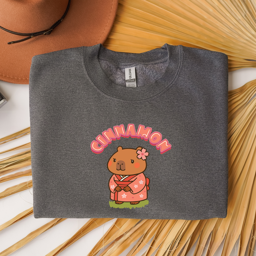 Cinnamon the Cherry Blossom Lover Capybara Cartoon Sweater, Cute Kawaii Animal Gift